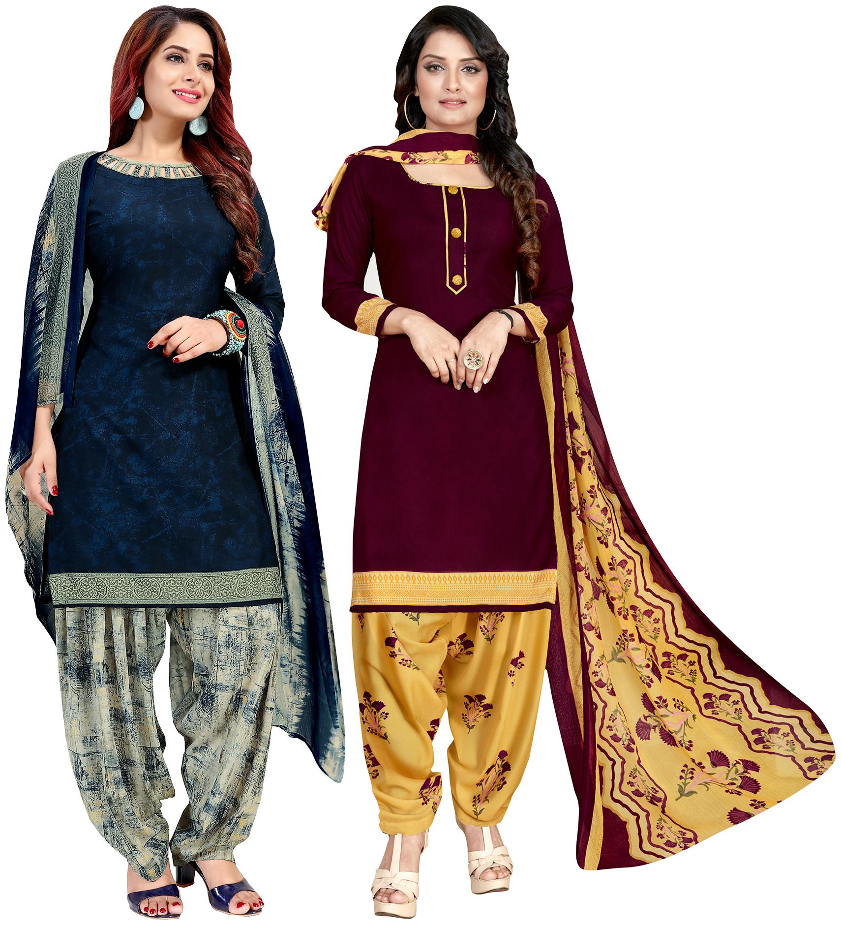 

Rajnandini Blue And Wine Crepe Printed Unstitched Dress Material(Combo Of 2)