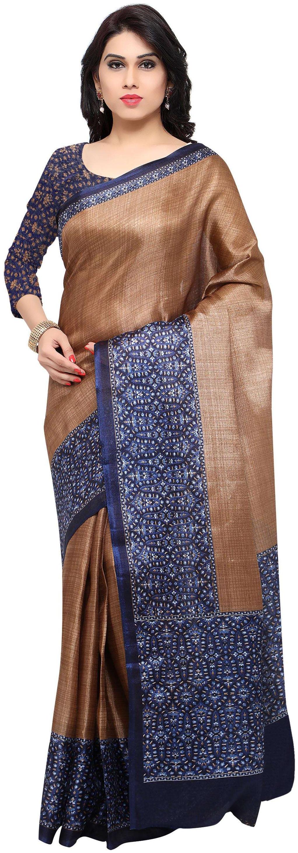 

Rajnandini Brown Tussar Silk Printed Traditional Saree