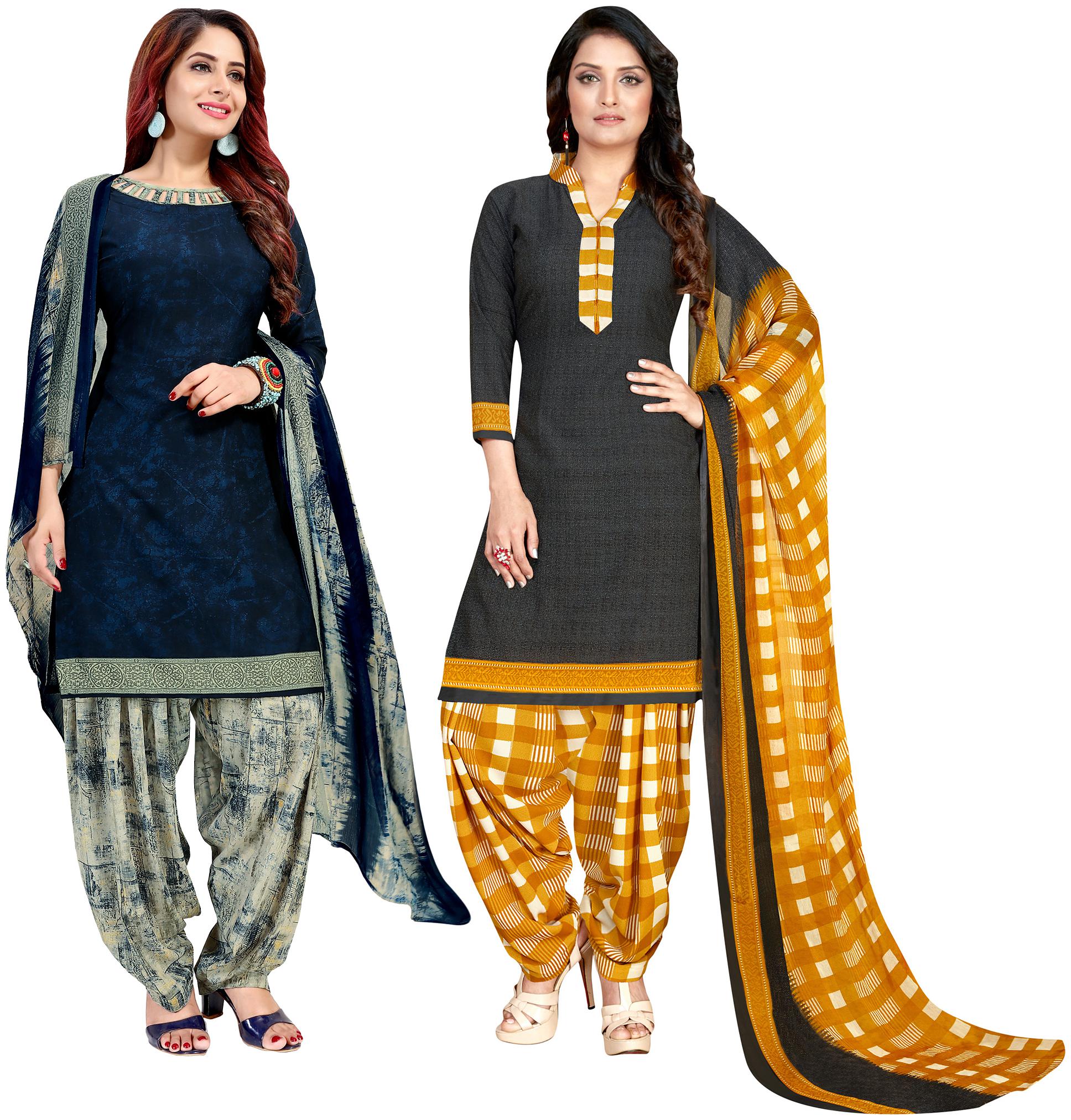 

Rajnandini Blue Black Unstitched Kurta with bottom dupatta With dupatta Dress Material
