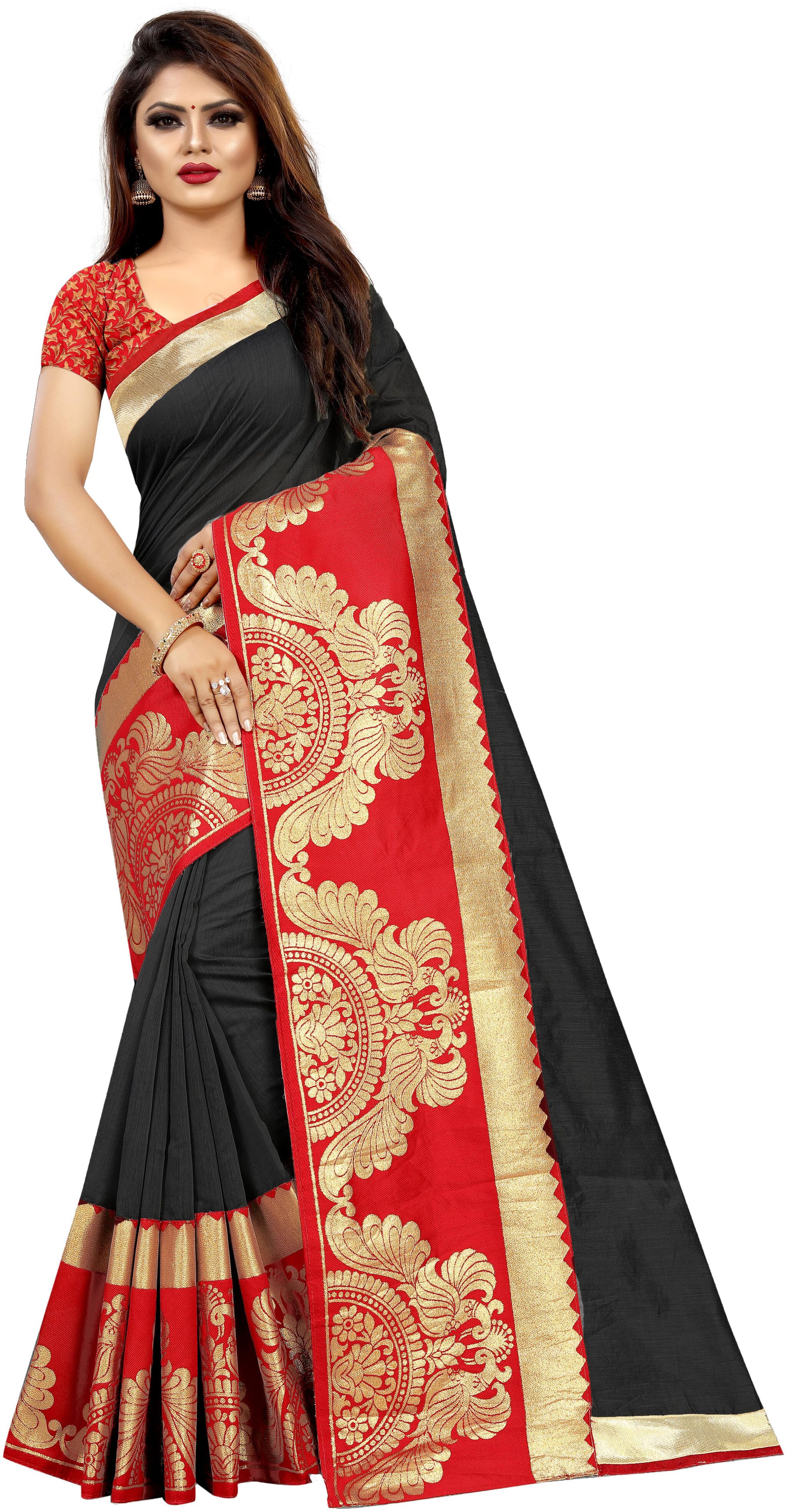 

Rajnandini Black Chanderi Designer Jacquard Lace Work Party Wear Saree