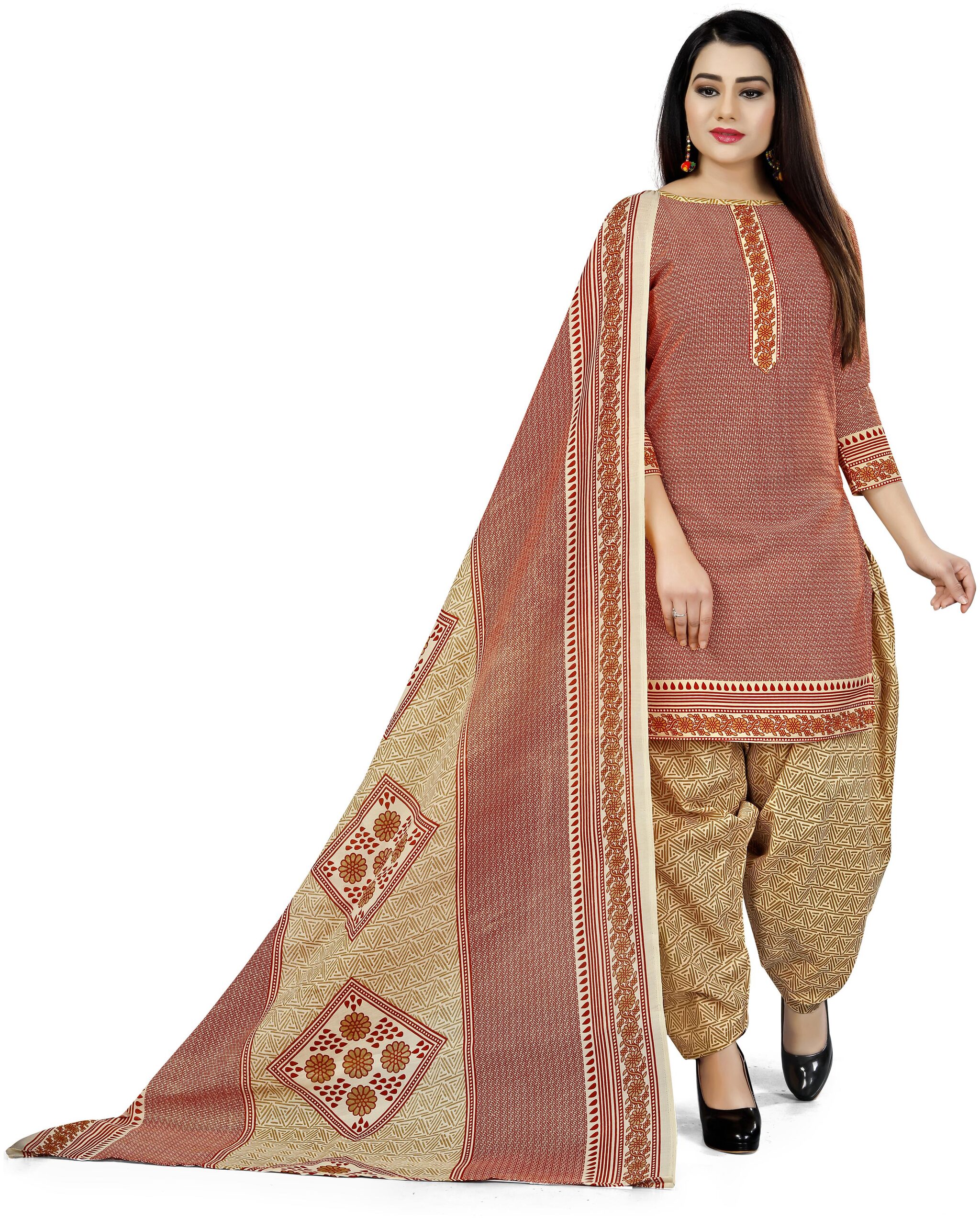

Rajnandini Red Unstitched Kurta with bottom dupatta With dupatta Dress Material