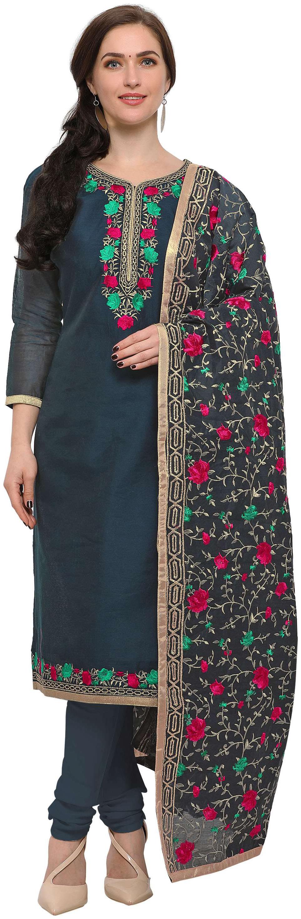 

Rajnandini Charcoal Semi Modal Embroidered Unstitched Dress Material