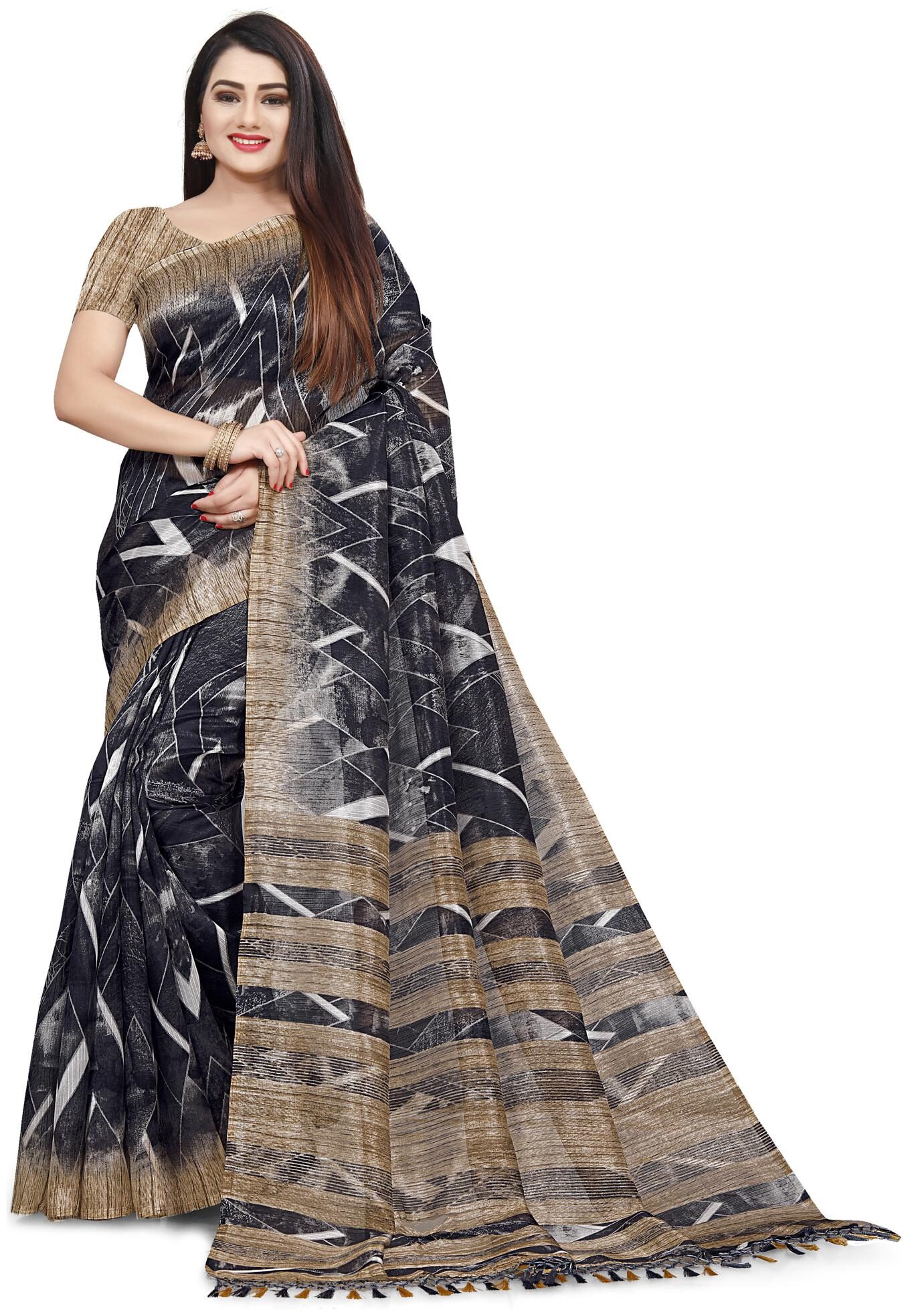 

Rajnandini Cotton Blend Printed Grey Color Saree with Blouse