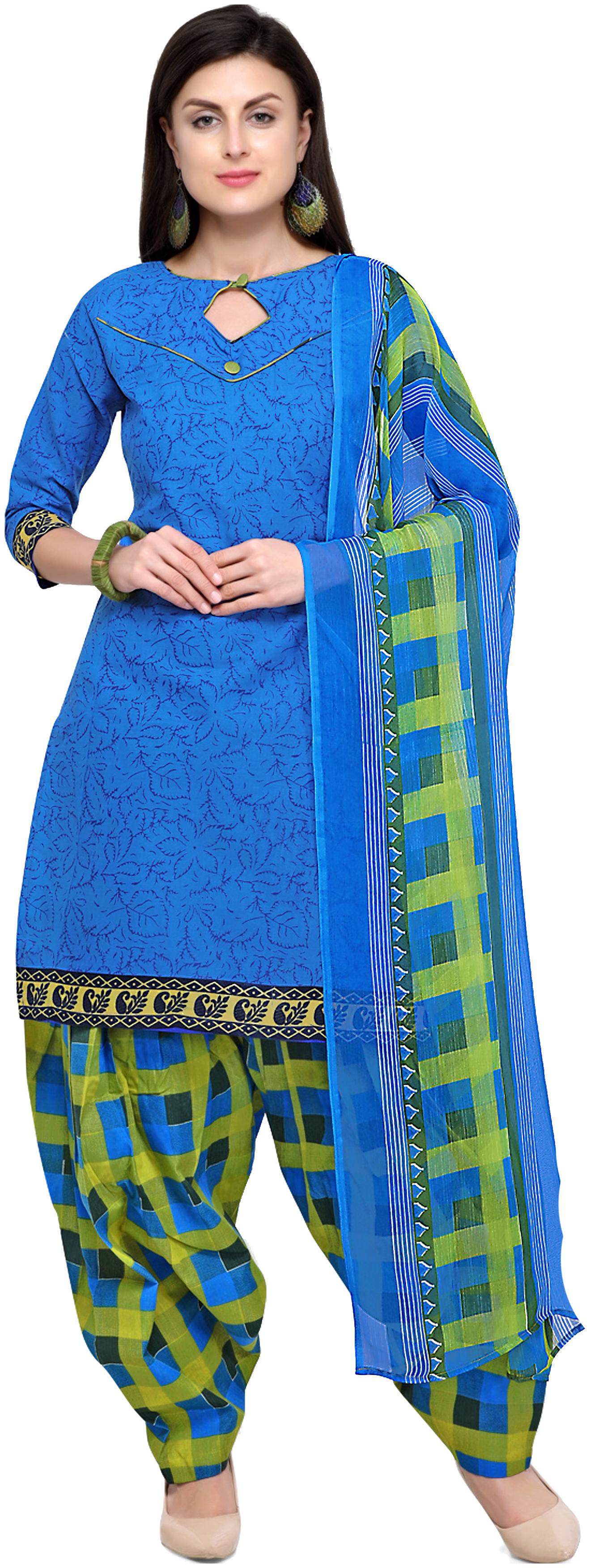 

Rajnandini Blue Unstitched Kurta with bottom dupatta With dupatta Dress Material