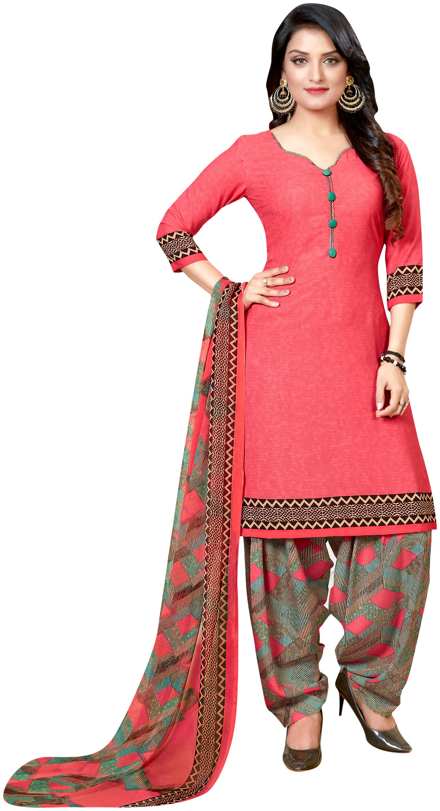 

Rajnandini Peach Unstitched Kurta with bottom dupatta With dupatta Dress Material
