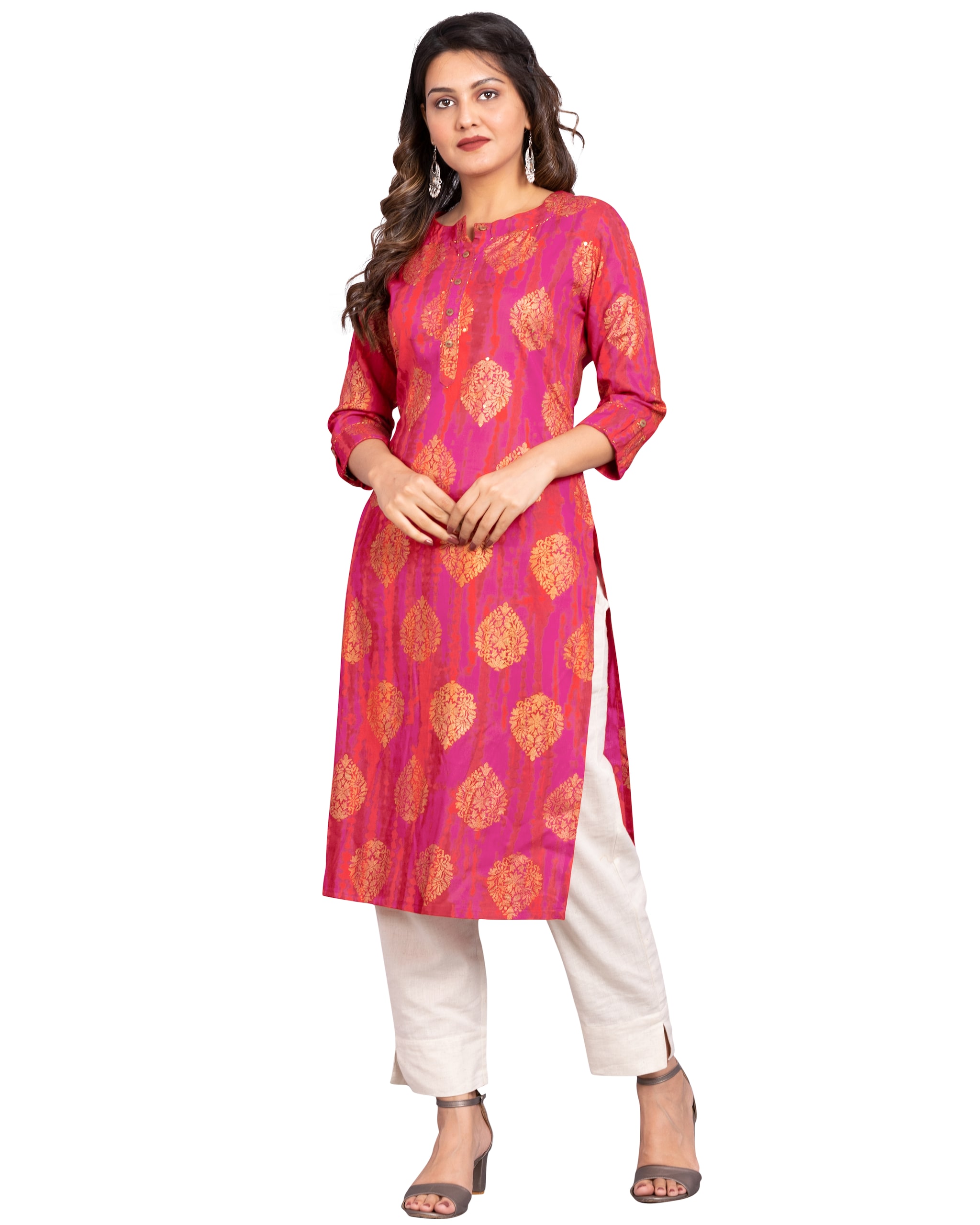 

Rajnandini Women Pink Printed Straight Kurta