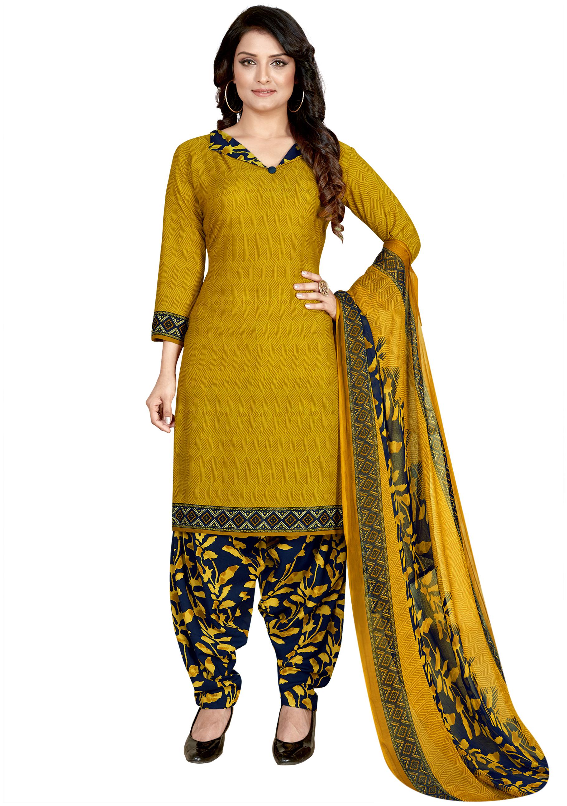 

Rajnandini Yellow Unstitched Kurta with bottom dupatta With dupatta Dress Material