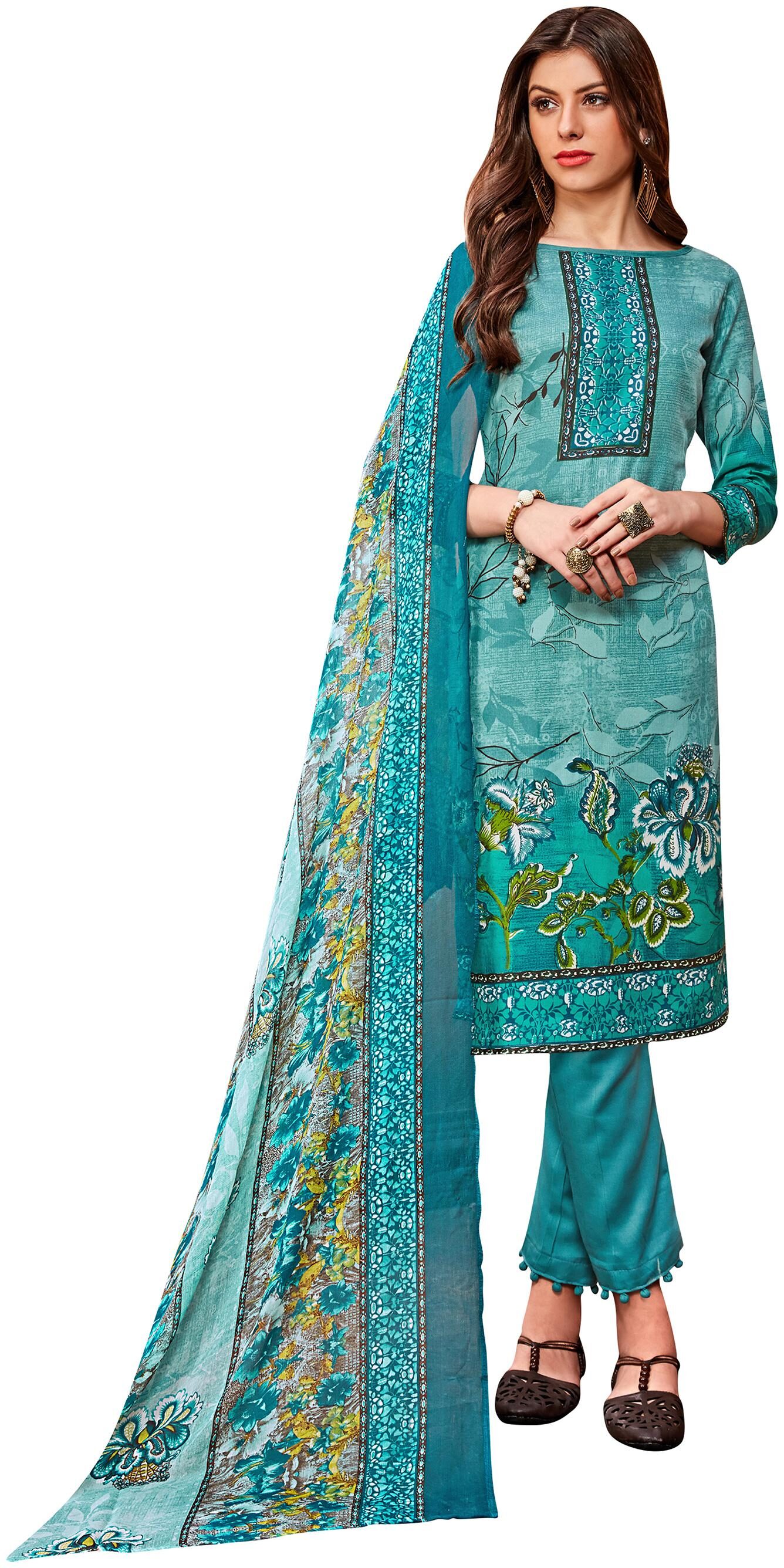 

Rajnandini Blue Unstitched Kurta with bottom dupatta With dupatta Dress Material