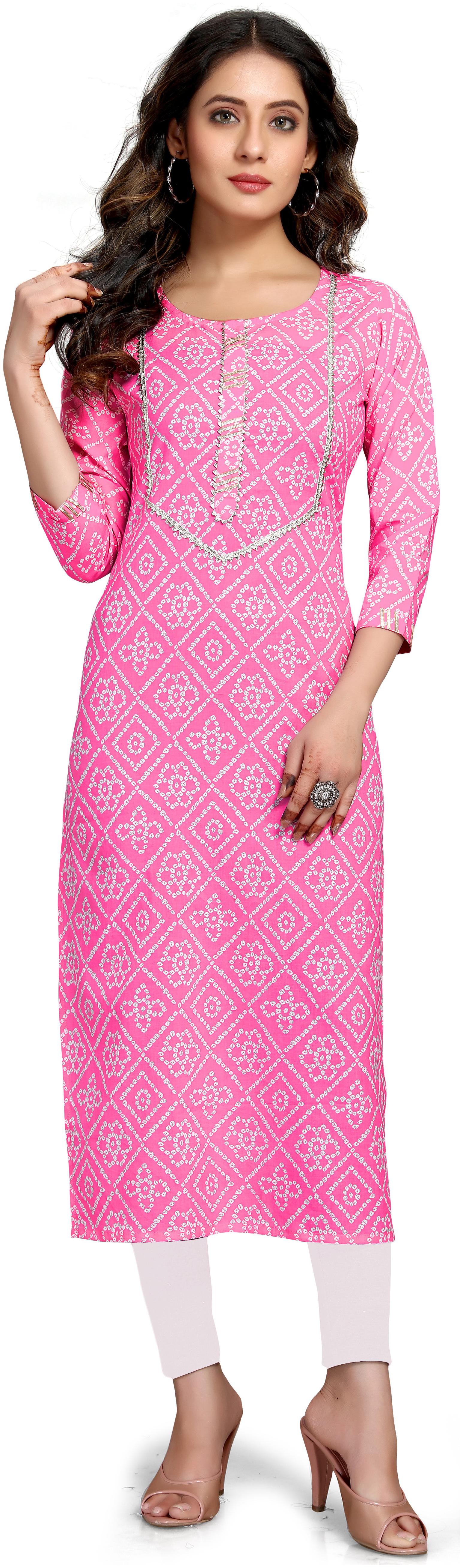 

Rajnandini Women Pink Bandhani Straight Kurti