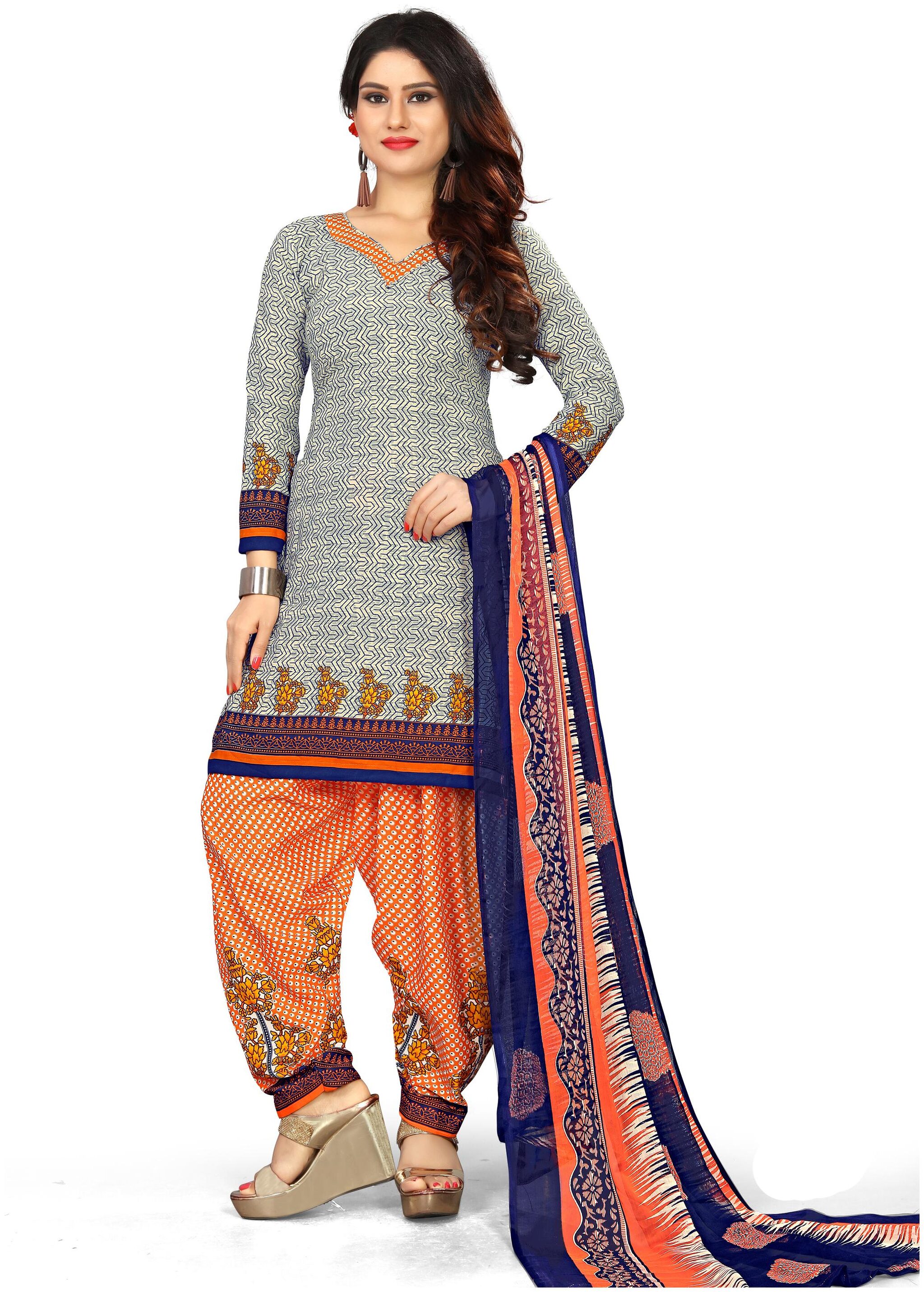 

Rajnandini Grey Unstitched Kurta with bottom dupatta With dupatta Dress Material