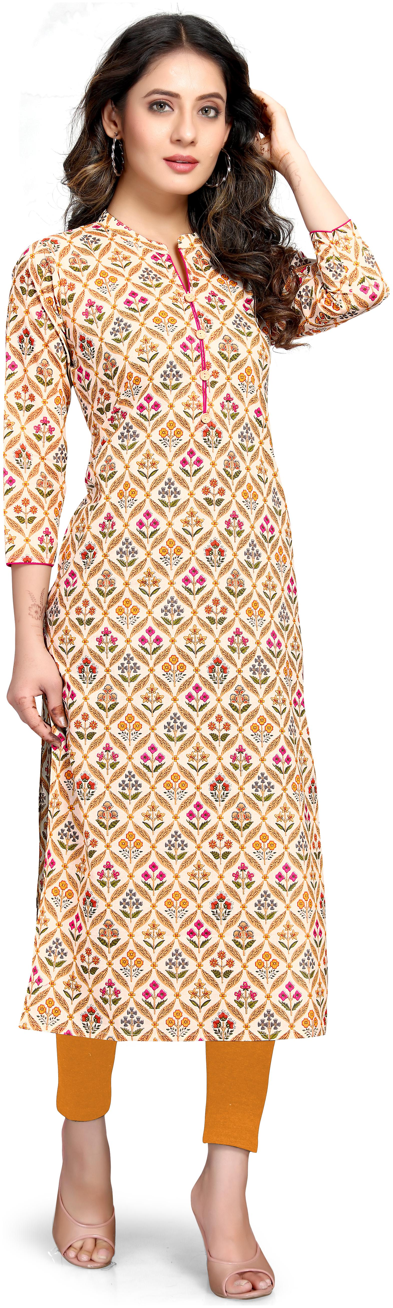 

Rajnandini Women Beige Floral Straight Kurti
