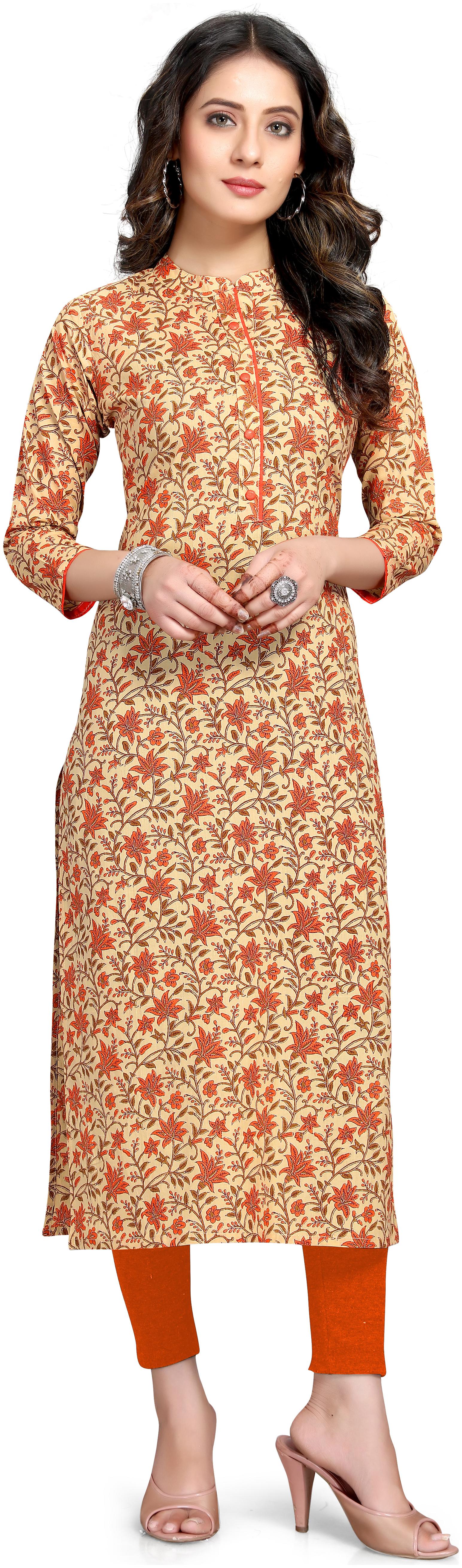 

Rajnandini Women Beige Floral Straight Kurti