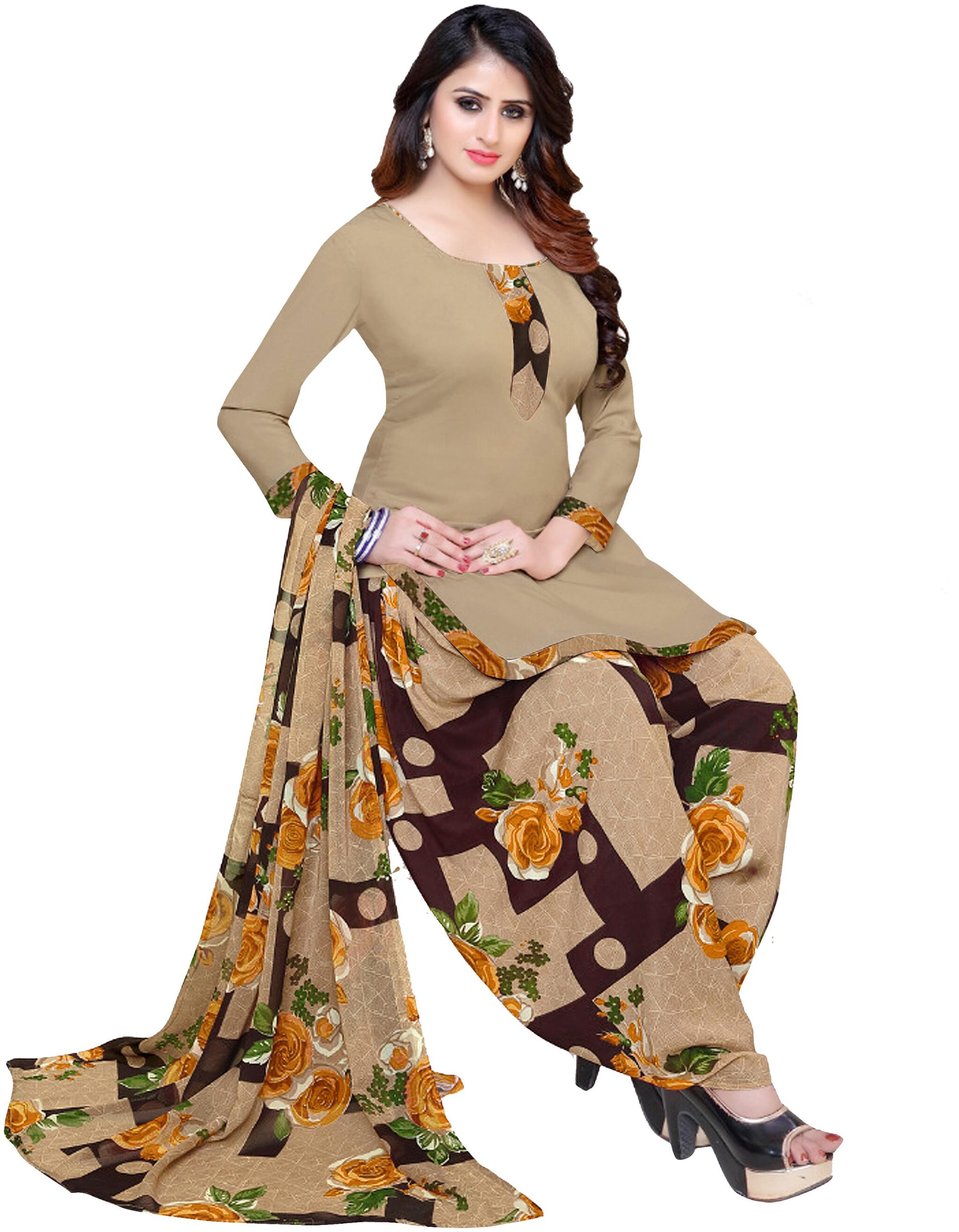 

Rajnandini Beige Unstitched Kurta with bottom dupatta With dupatta Dress Material