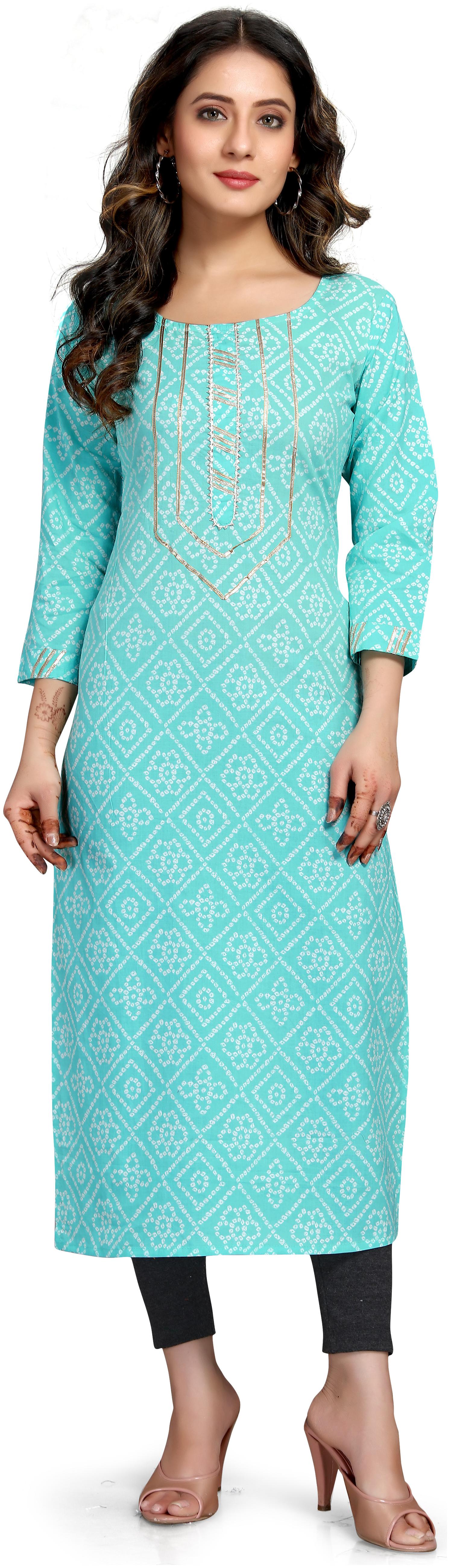 

Rajnandini Women Blue Bandhani Straight Kurti