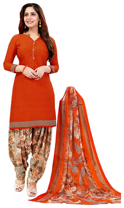 

Rajnandini Orange Unstitched Kurta with bottom dupatta With dupatta Dress Material