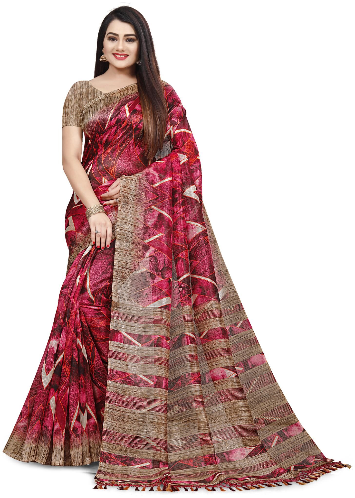 

Rajnandini Cotton Blend Printed Pink Color Saree with Blouse