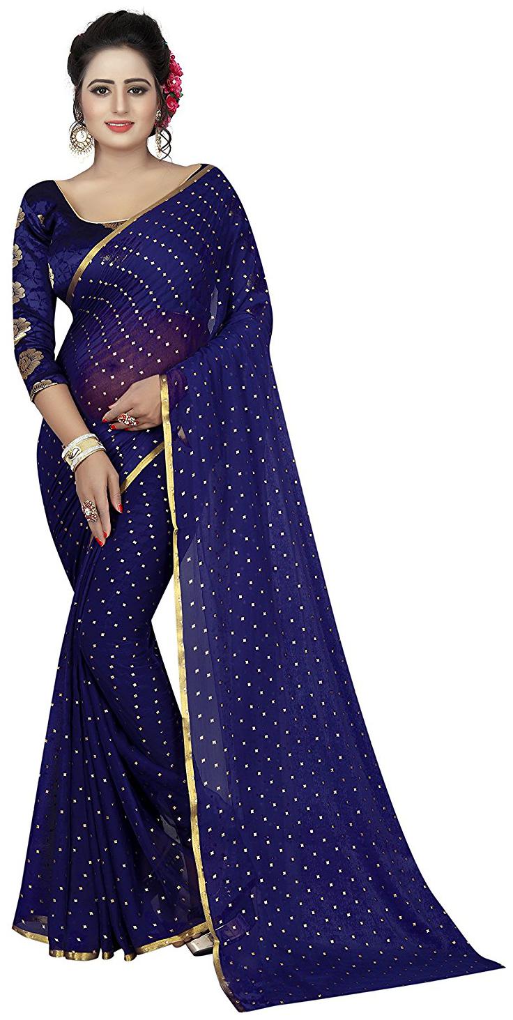 

Rajnandini Blue Solid Universal Regular Saree With Blouse With blouse