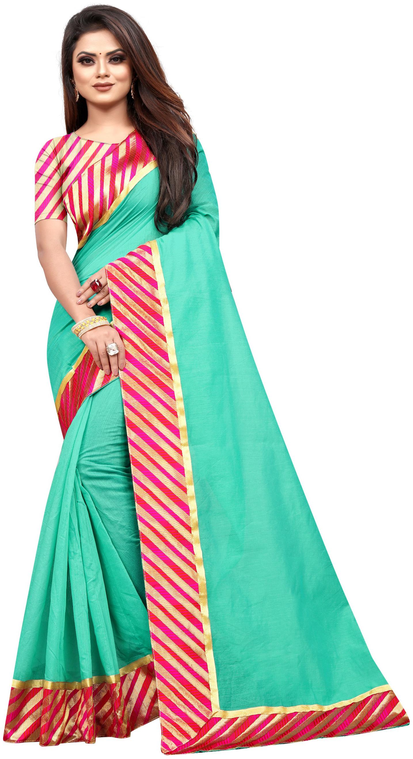 

Rajnandini Cotton Solid Green Designer Saree For Women