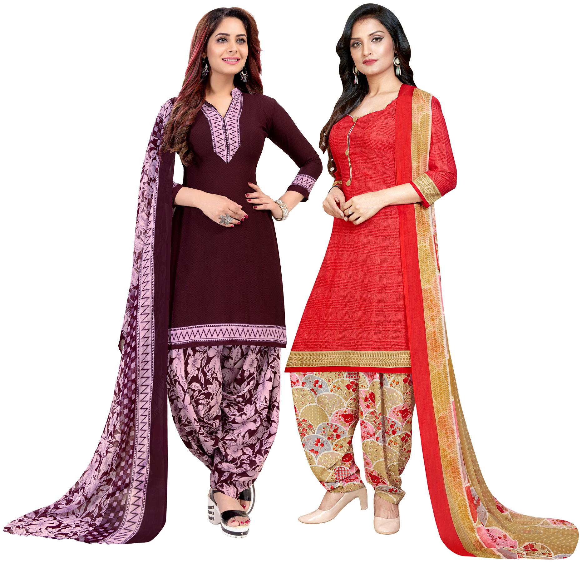 

Rajnandini Purple Red Unstitched Kurta with bottom dupatta With dupatta Dress Material