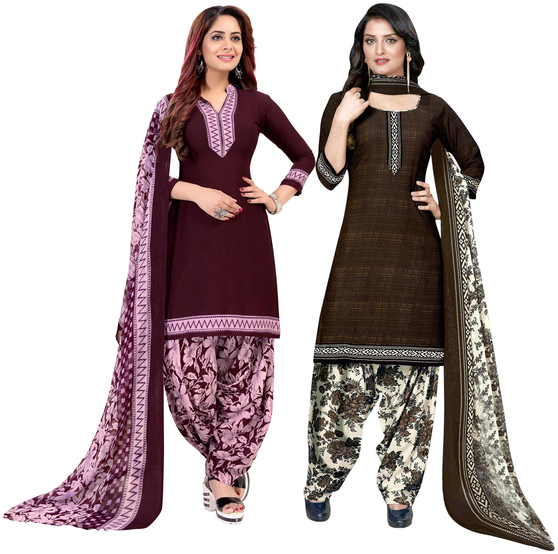 

Rajnandini Purple Brown Unstitched Kurta with bottom dupatta With dupatta Dress Material