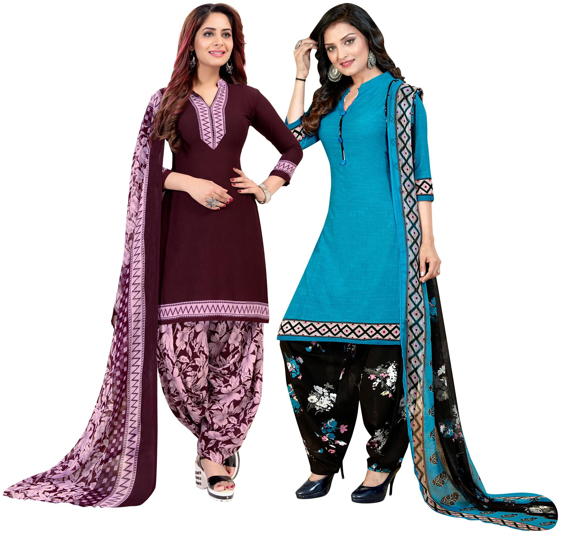 

Rajnandini Purple Turquoise Unstitched Kurta with bottom dupatta With dupatta Dress Material