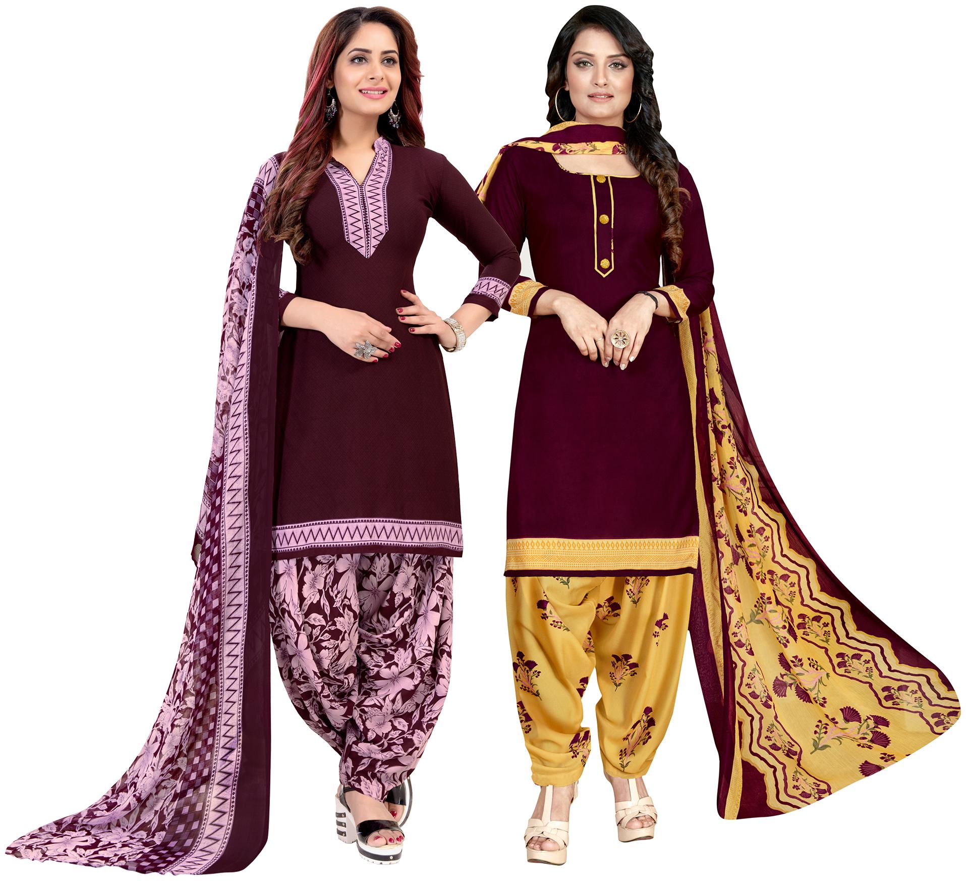 

Rajnandini Dark Purple And Wine Crepe Printed Unstitched Dress Material(Combo Of 2)