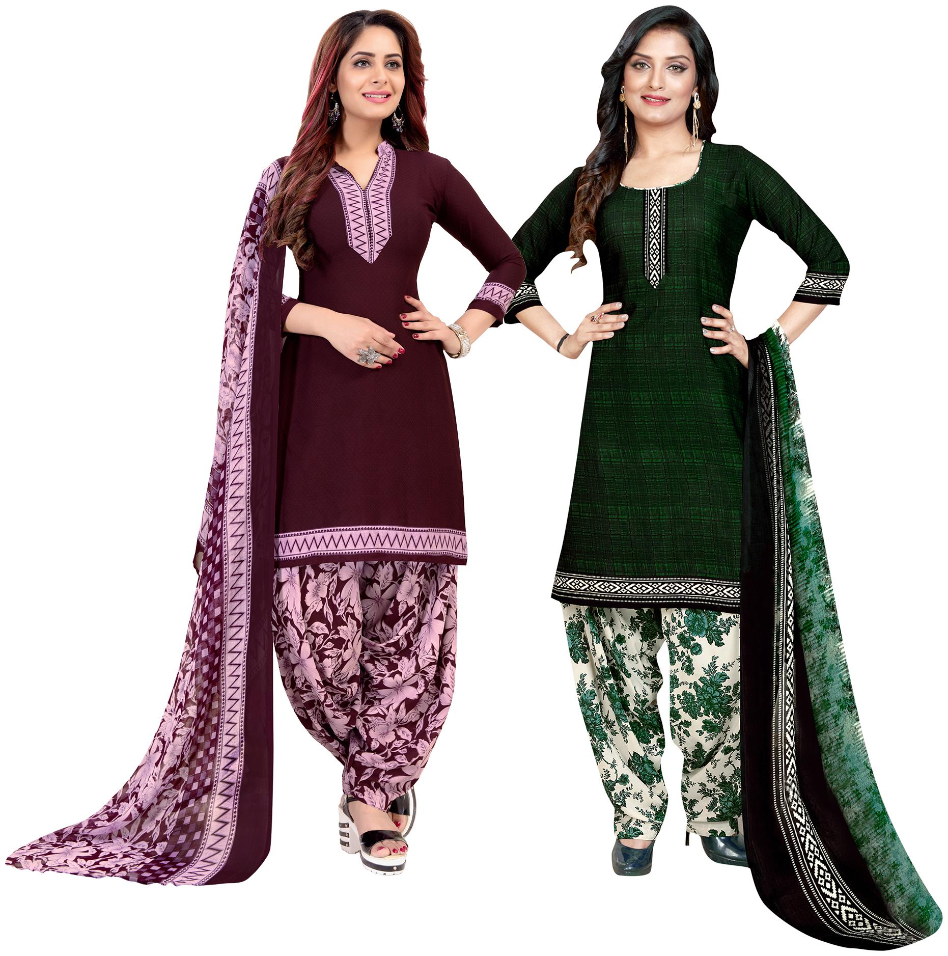 

Rajnandini Purple Green Unstitched Kurta with bottom dupatta With dupatta Dress Material