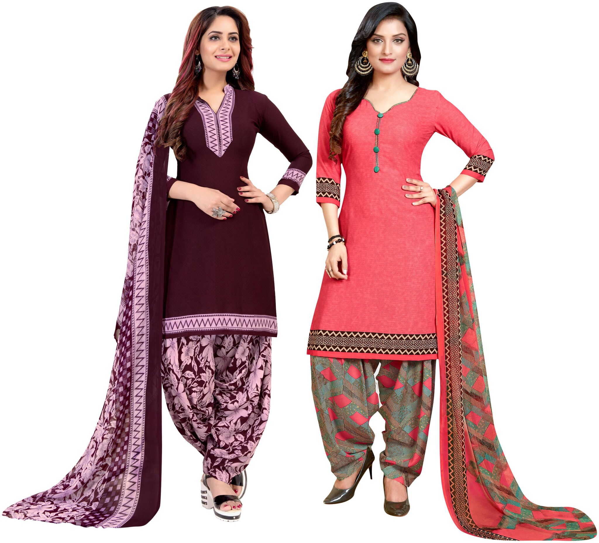 

Rajnandini Purple Peach Unstitched Kurta with bottom dupatta With dupatta Dress Material