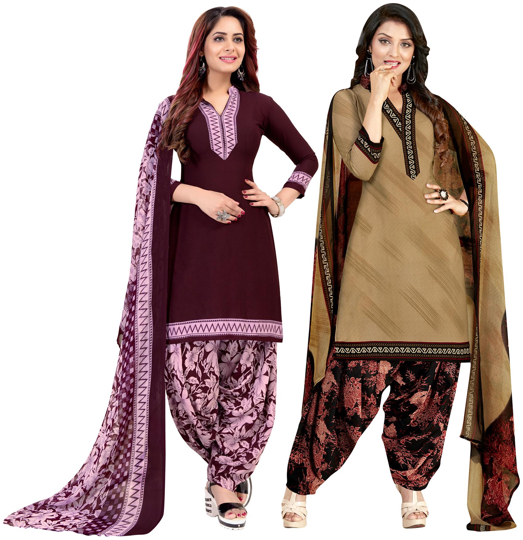 

Rajnandini Purple Beige Unstitched Kurta with bottom dupatta With dupatta Dress Material