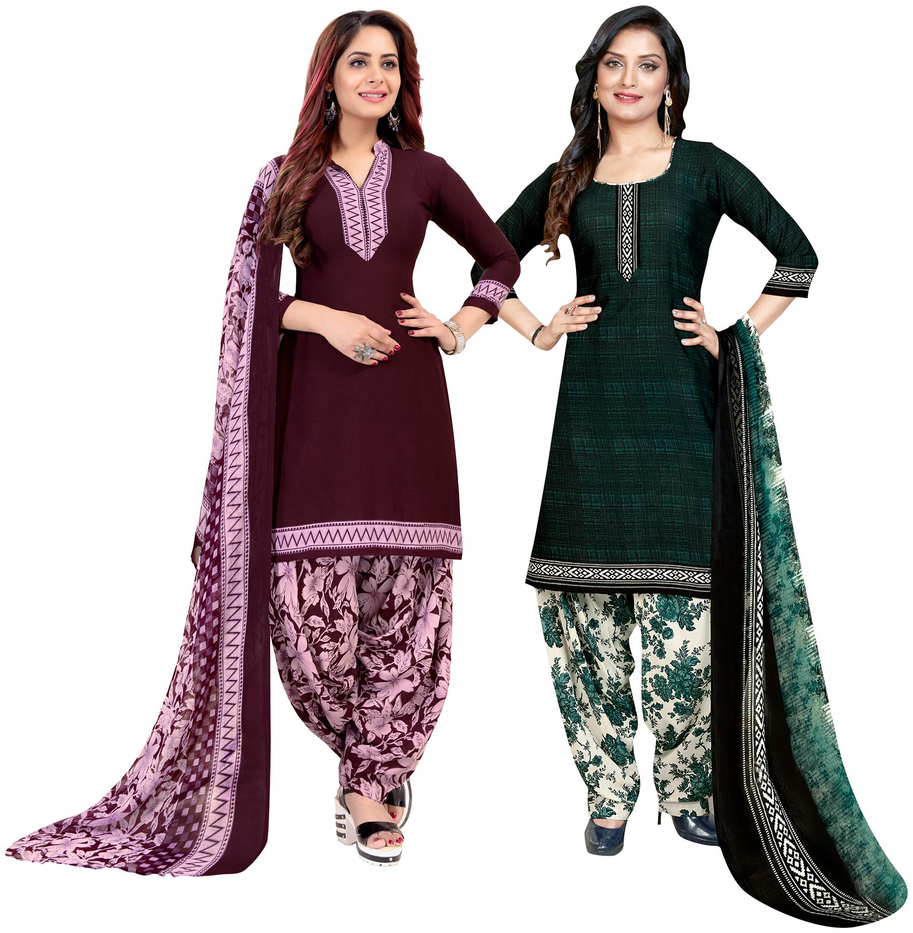 

Rajnandini Purple Green Unstitched Kurta with bottom dupatta With dupatta Dress Material