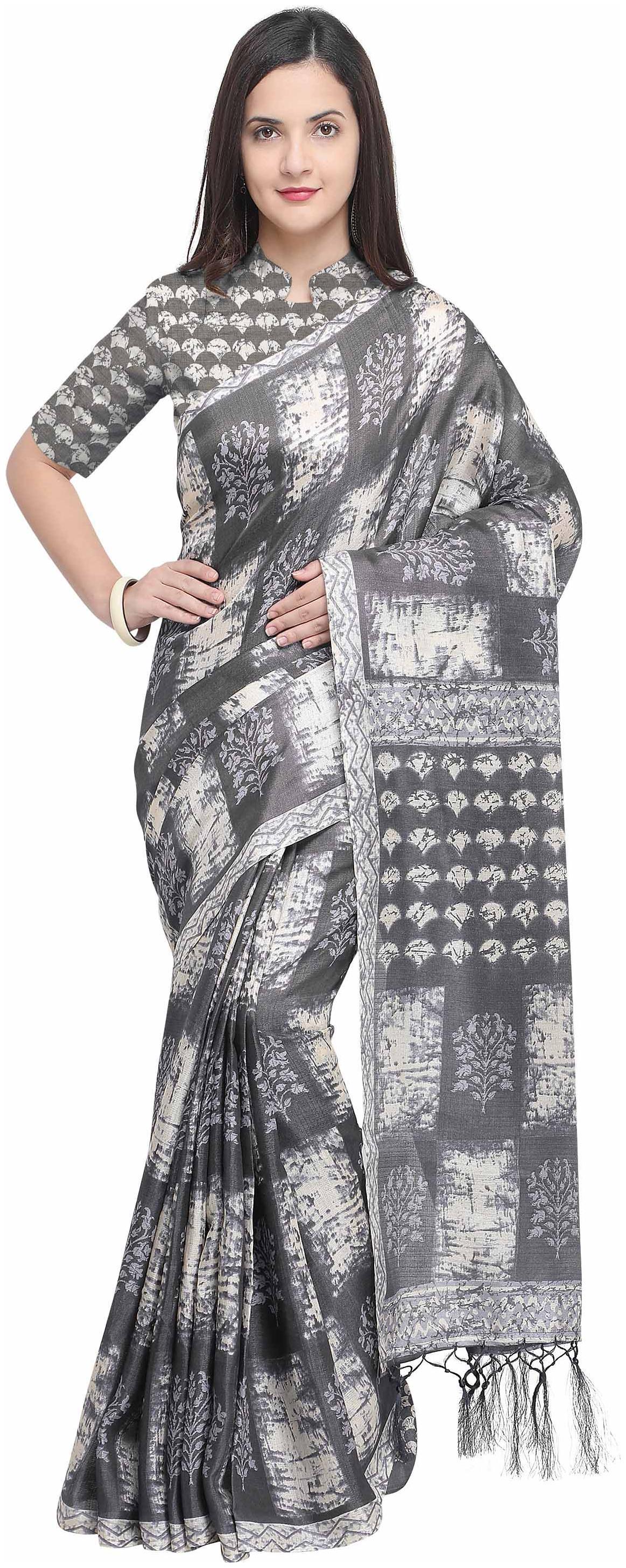 

Rajnandini Grey Silk Printed Party Wear Saree
