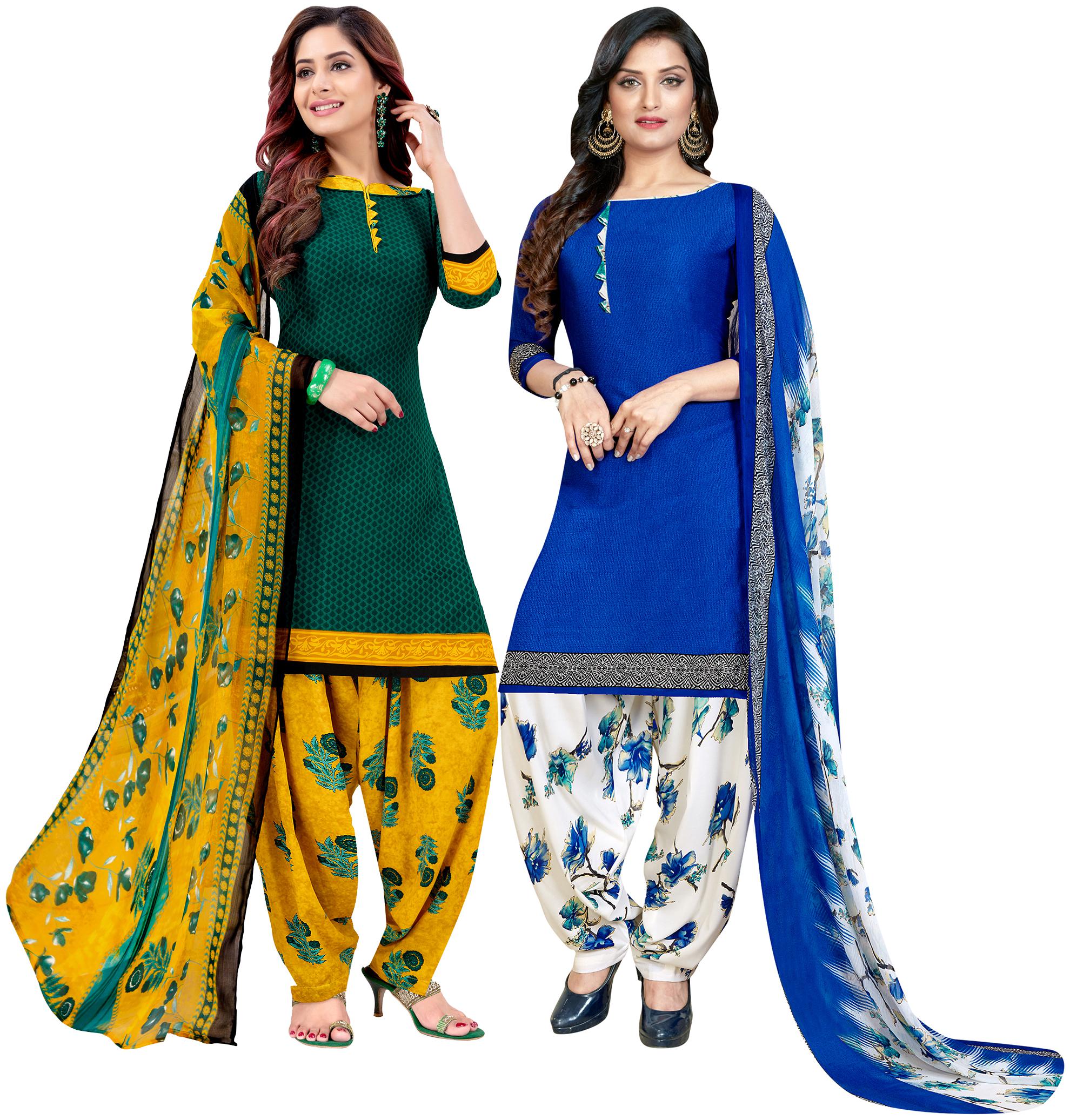 

Rajnandini Green Blue Unstitched Kurta with bottom dupatta With dupatta Dress Material