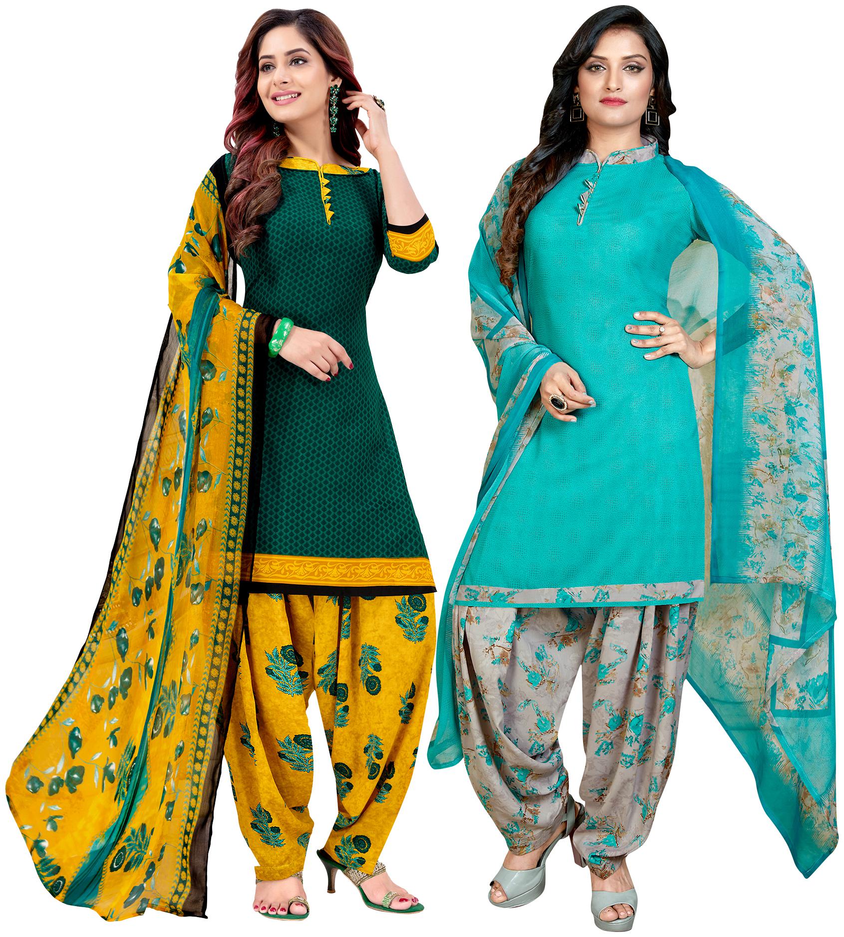 

Rajnandini Green Blue Unstitched Kurta with bottom dupatta With dupatta Dress Material