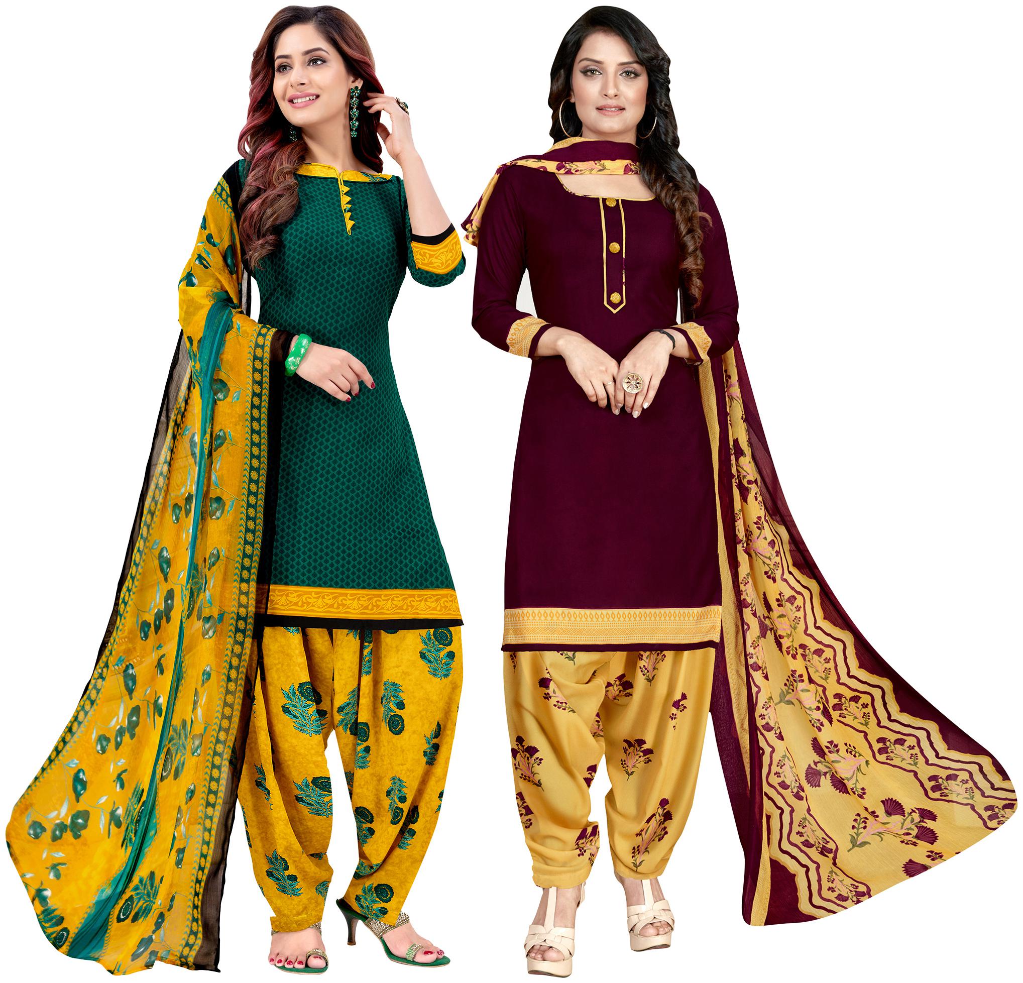 

Rajnandini Green And Wine Crepe Printed Unstitched Dress Material(Combo Of 2)
