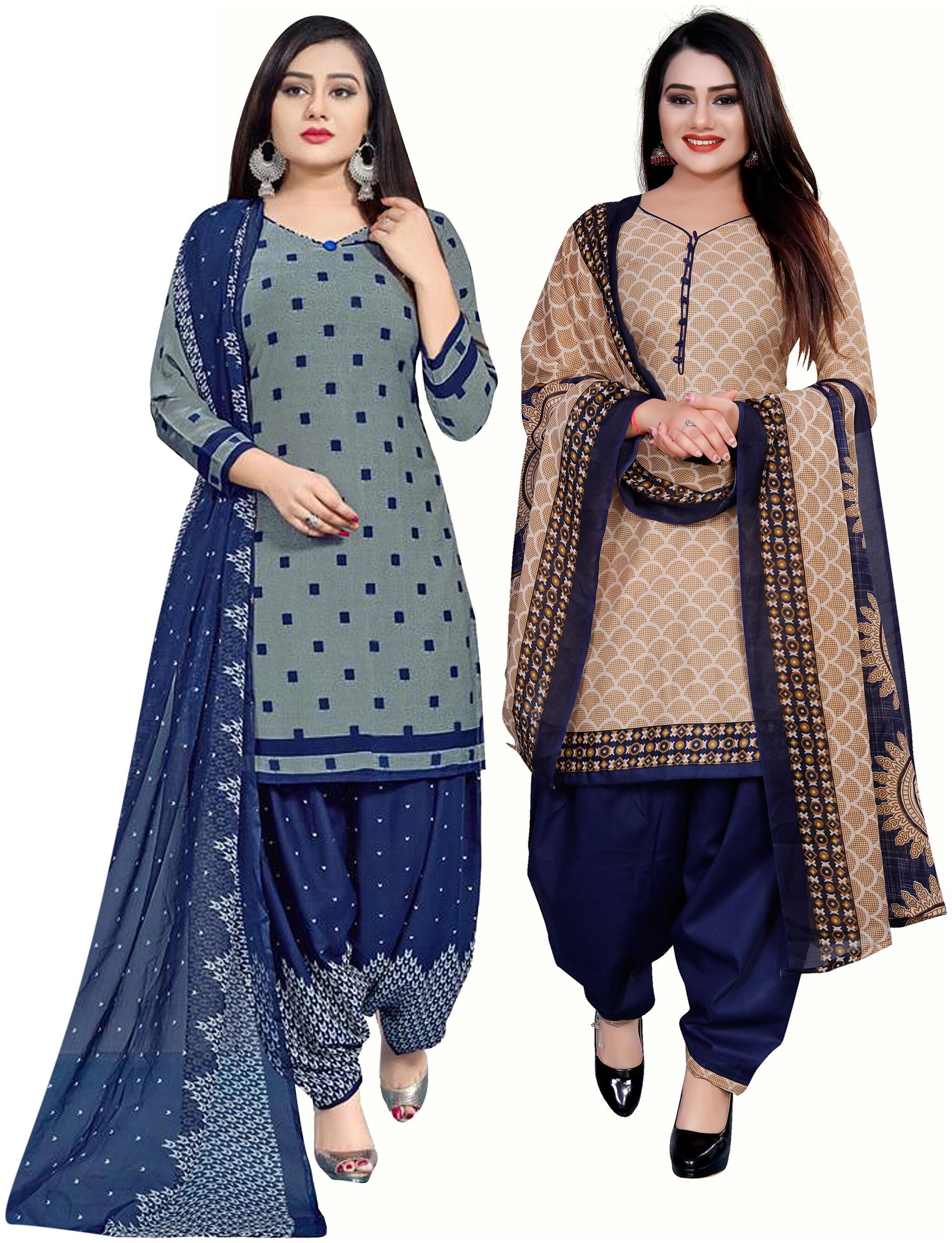 

Rajnandini Grey Beige Unstitched Kurta with bottom dupatta With dupatta Dress Material