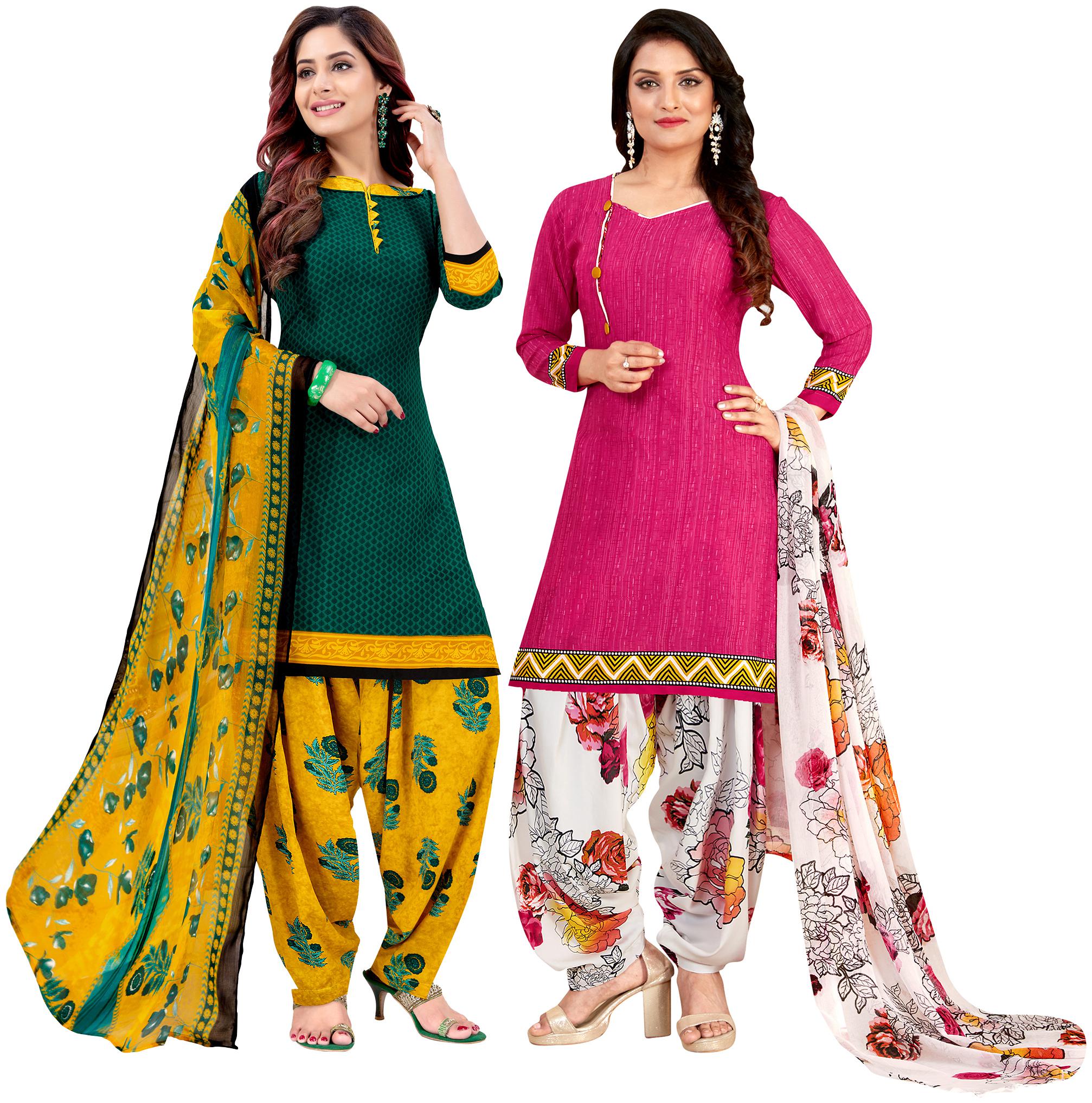 

Rajnandini Green Pink Unstitched Kurta with bottom dupatta With dupatta Dress Material
