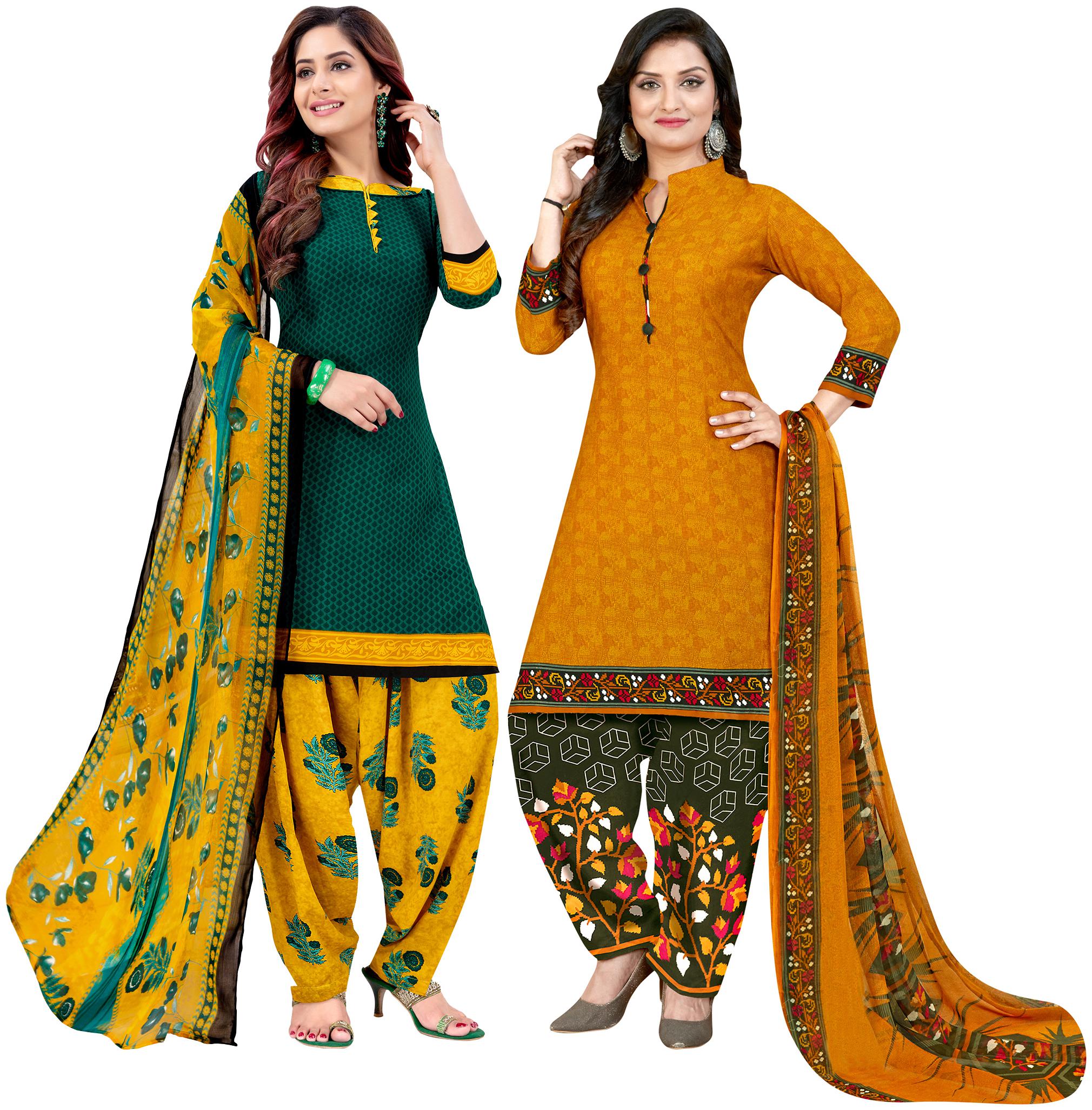 

Rajnandini Green Yellow Unstitched Kurta with bottom dupatta With dupatta Dress Material