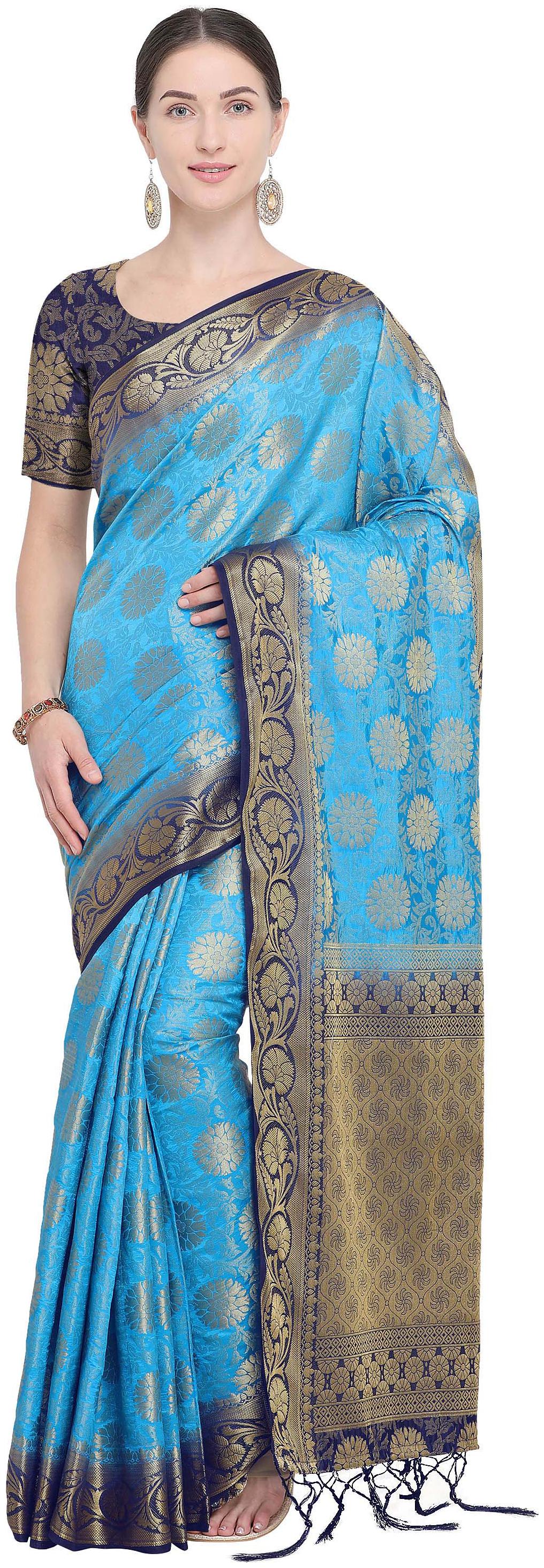 

Rajnandini Light Blue Silk Kanjivaram Zari Weaving Work Rich Pallu Saree