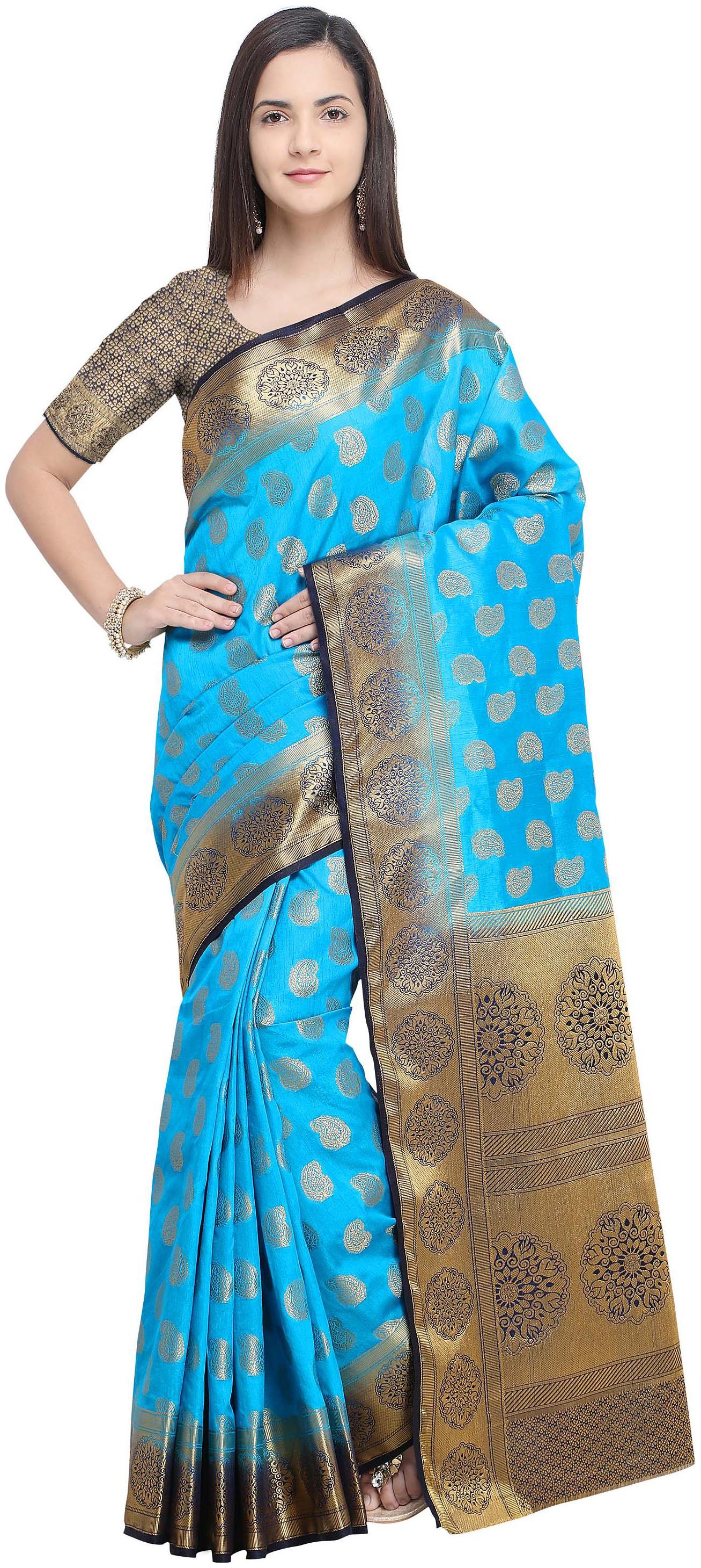 

Rajnandini Light Blue Silk Kanjivaram Zari Weaving Work Rich Pallu Saree