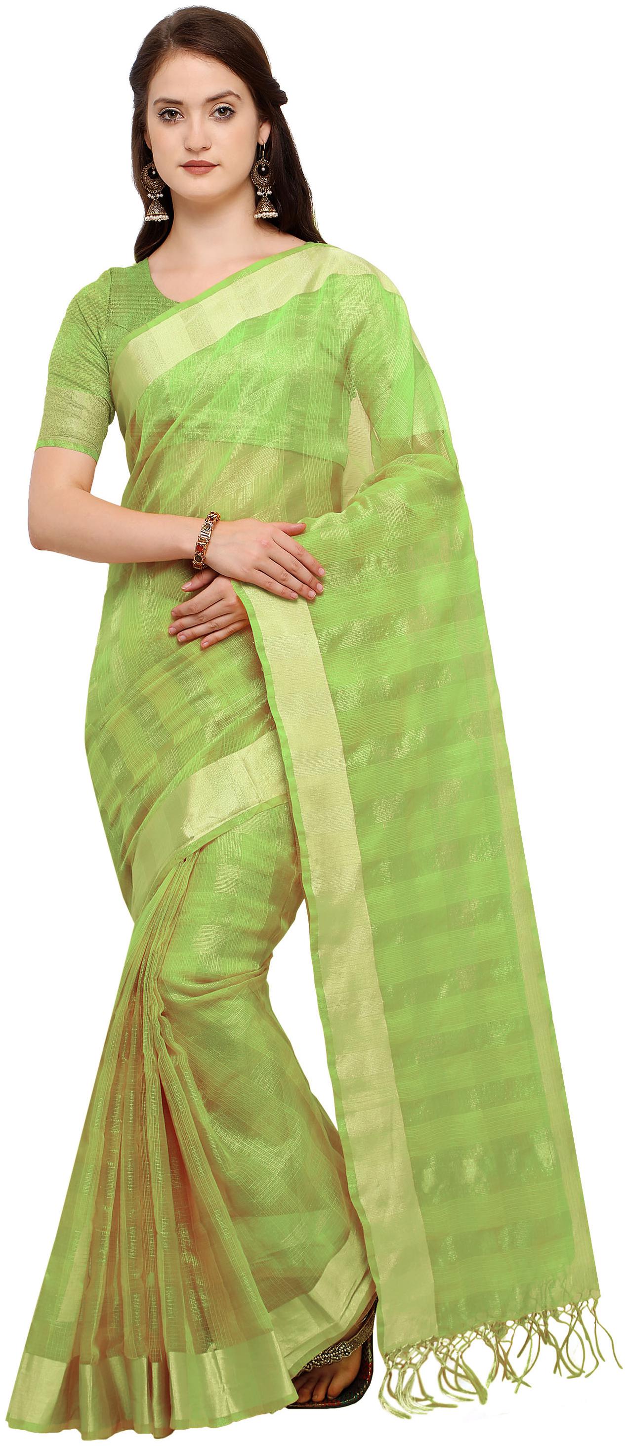 

Rajnandini Light Green Pure Cotton Embellished Saree