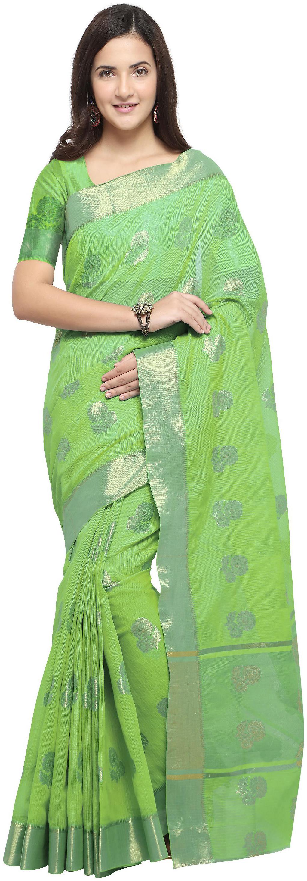 

Rajnandini Light Green Pure Cotton Weaving Work Traditional Saree