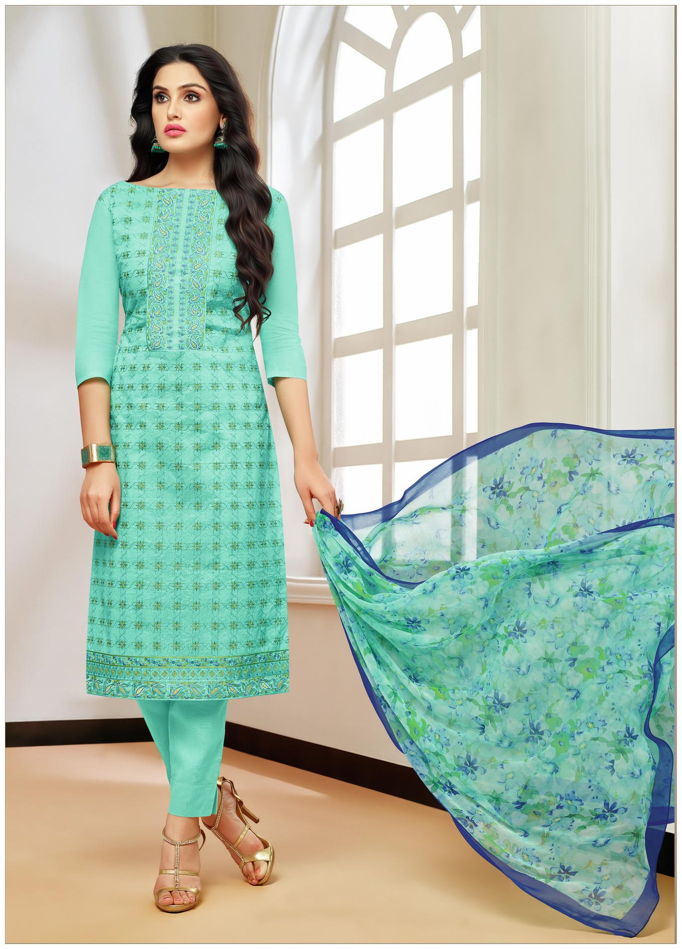 

Rajnandini Mint Green Modal Embroidered Unstitched Dress Material