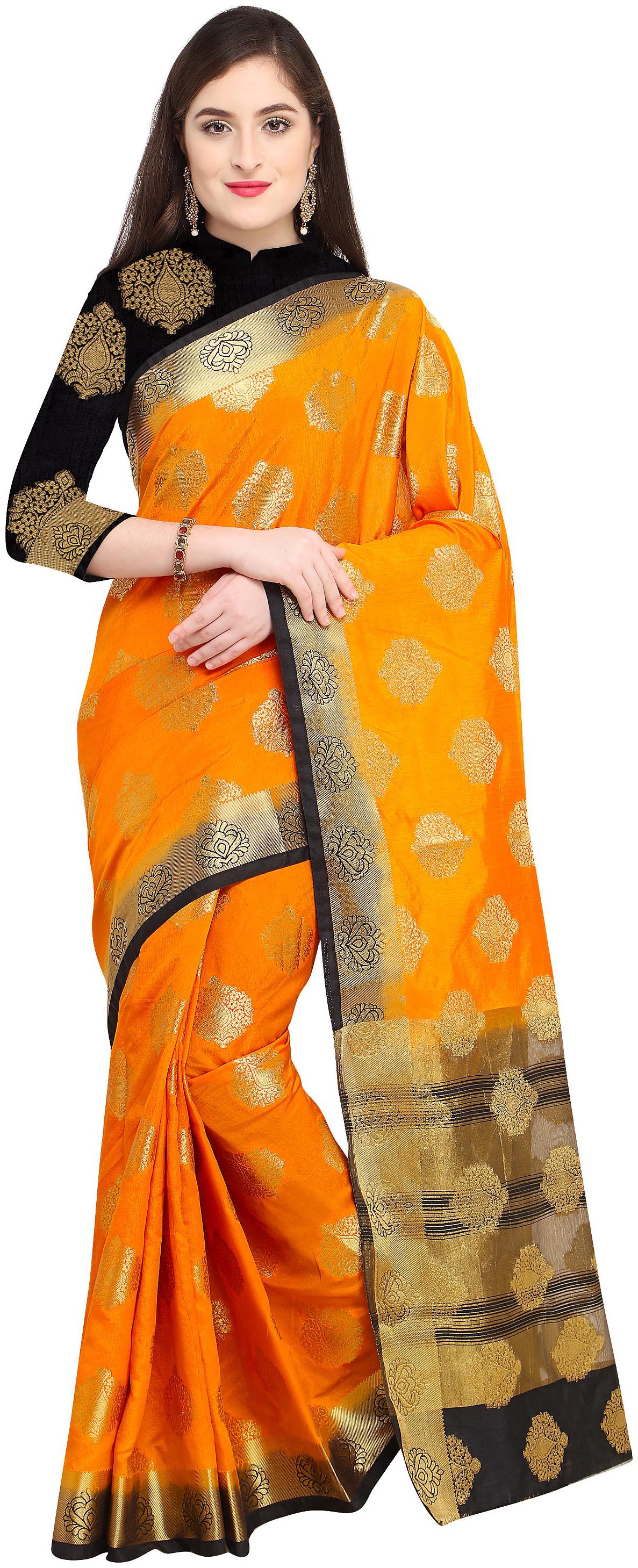 

Rajnandini Mustard Silk Kanjivaram Zari Weaving Work Saree