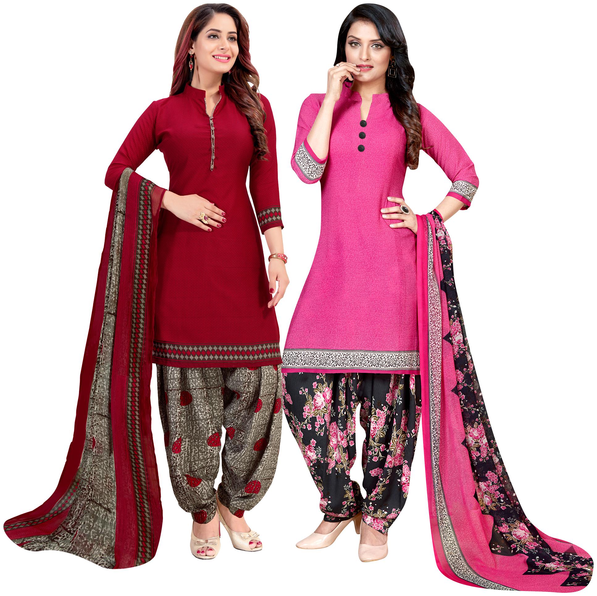 

Rajnandini Maroon Pink Unstitched Kurta with bottom dupatta With dupatta Dress Material