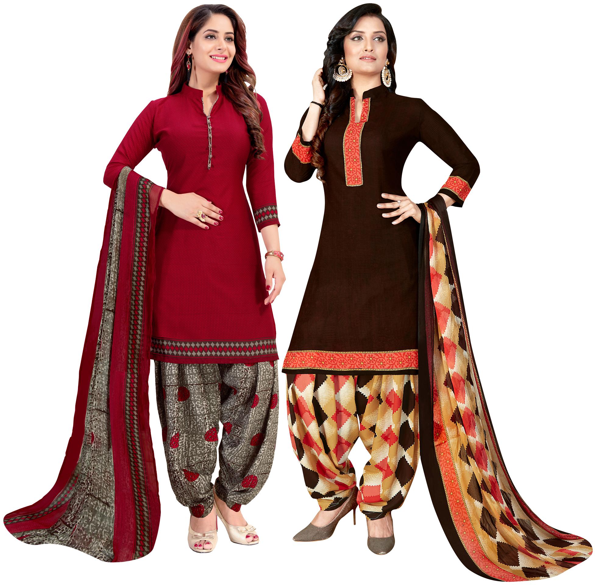 

Rajnandini Maroon Brown Unstitched Kurta with bottom dupatta With dupatta Dress Material