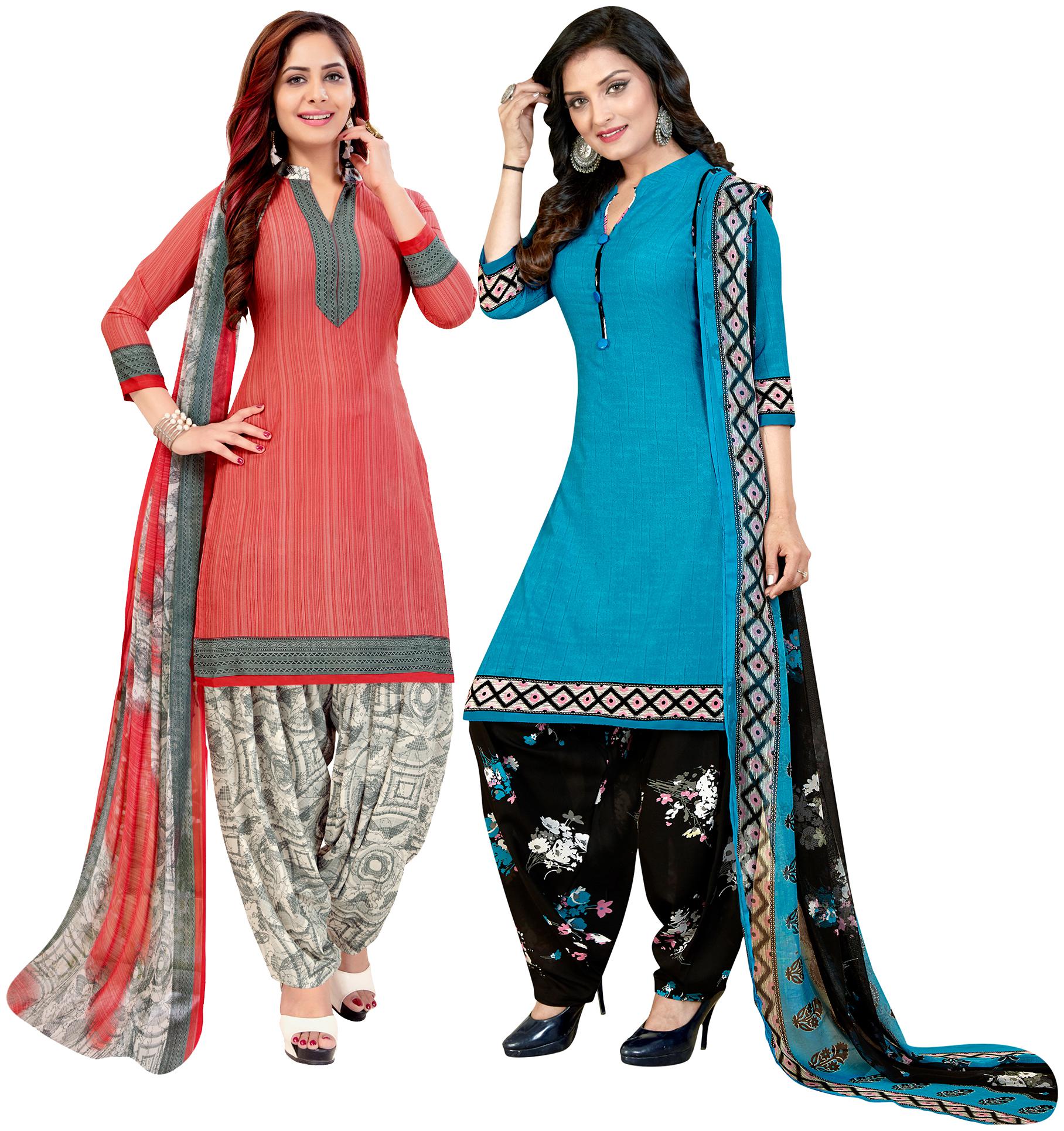 

Rajnandini Pink Turquoise Unstitched Kurta with bottom dupatta With dupatta Dress Material