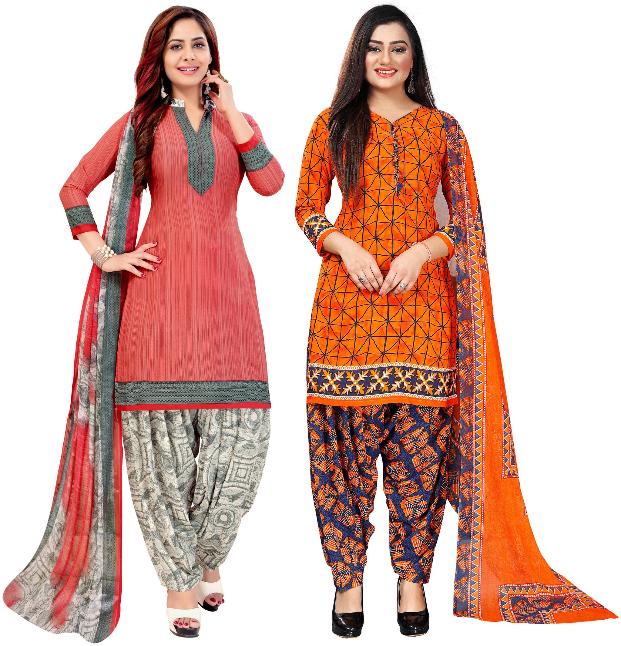 

Rajnandini Pink Orange Unstitched Kurta with bottom dupatta With dupatta Dress Material
