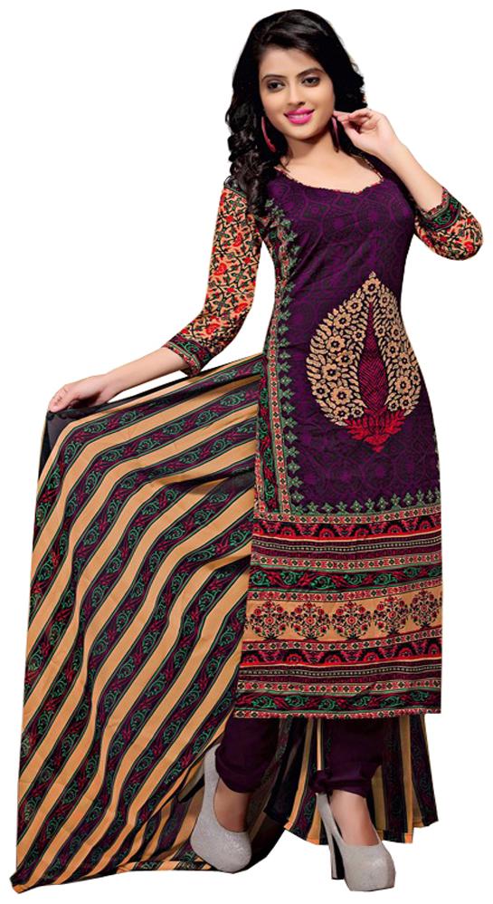 

Rajnandini Purple Cotton Printed Unstitched Dress Material