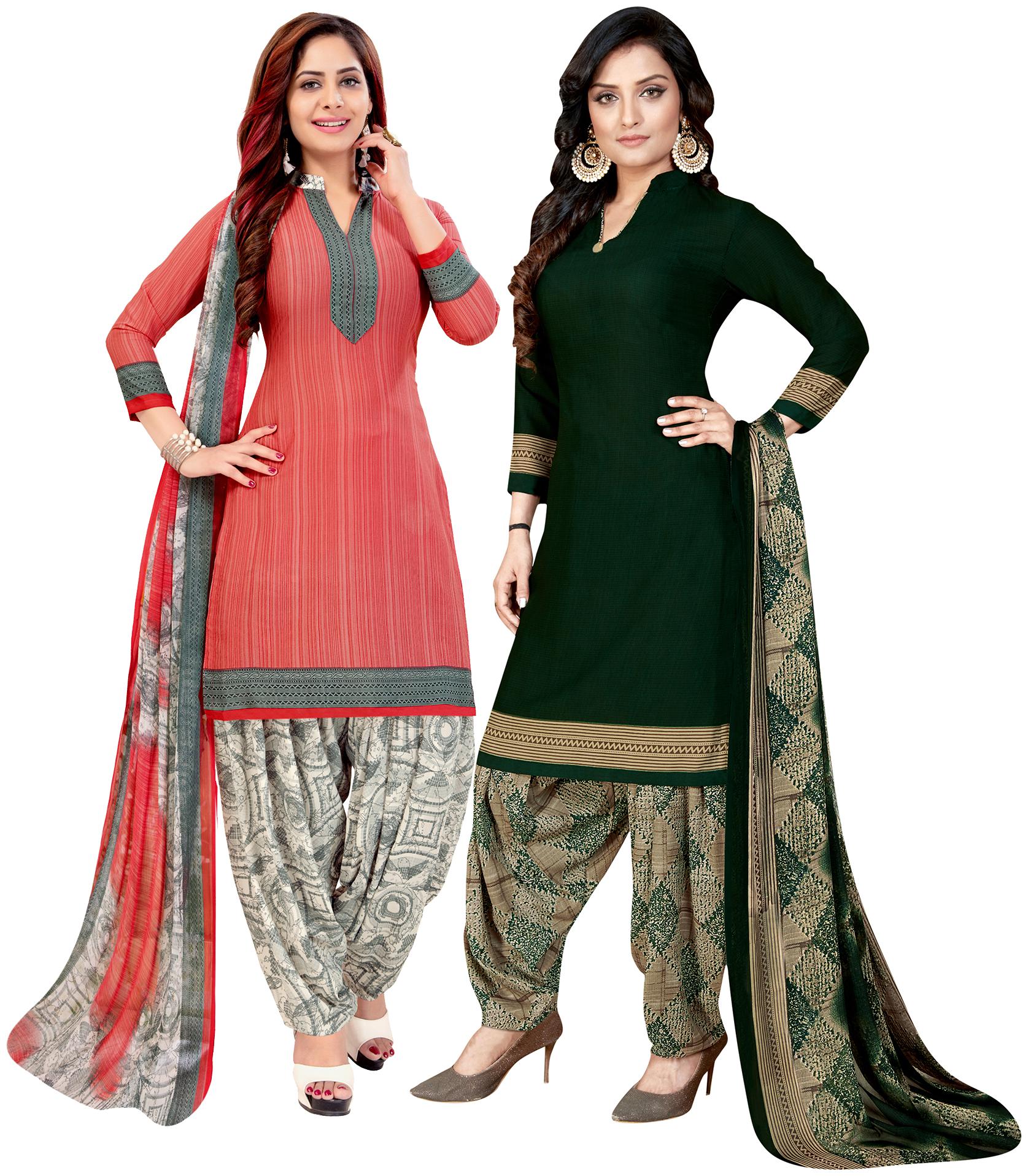 

Rajnandini Pink Green Unstitched Kurta with bottom dupatta With dupatta Dress Material