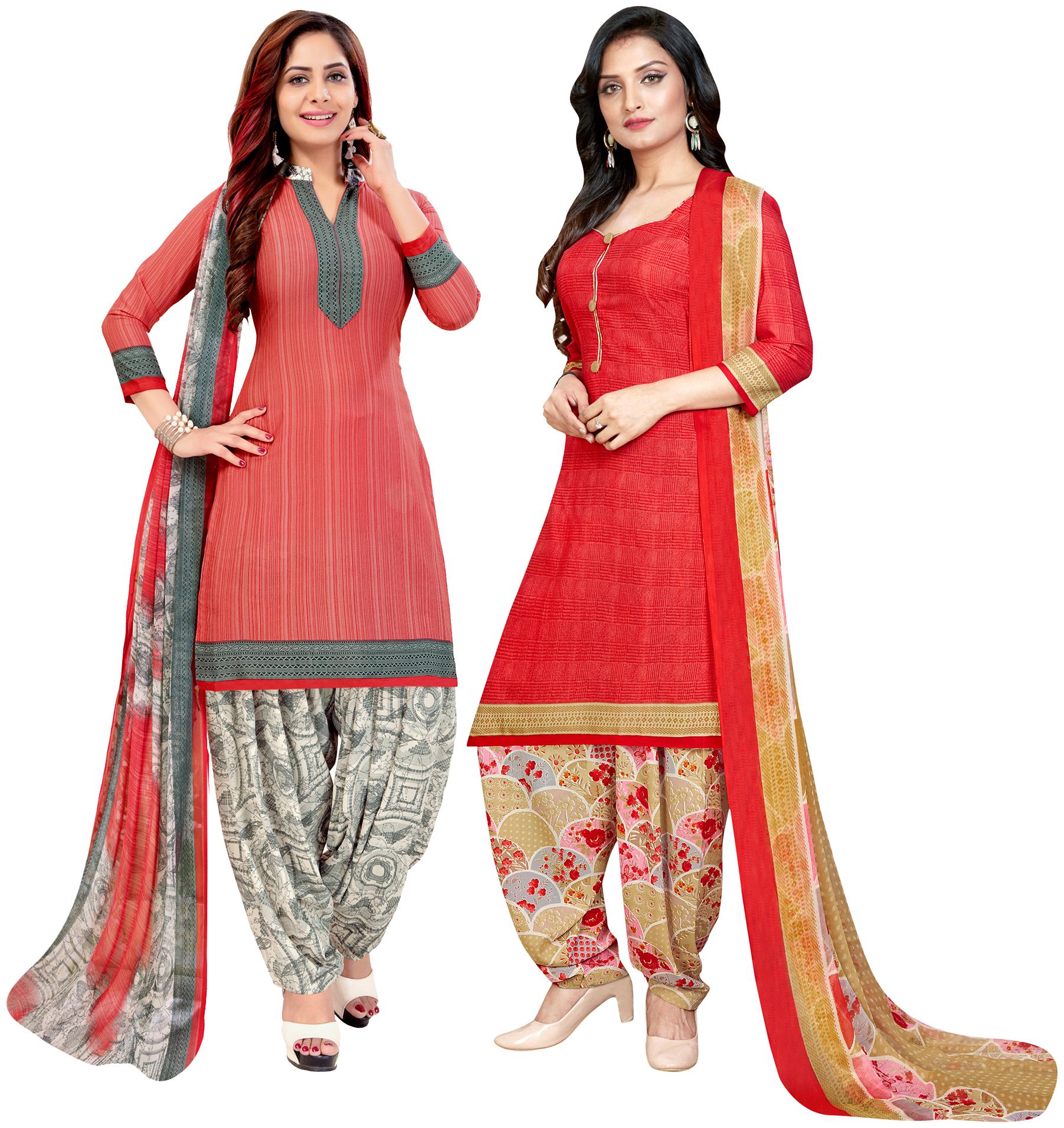 

Rajnandini Pink Red Unstitched Kurta with bottom dupatta With dupatta Dress Material